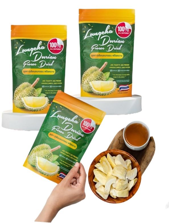 Freeze Dried Durian Pure Premium King of Thai Fruit - Natural Real Fruit Snack, No Sugar & No Preservatives, 1.75oz/Bag (1 Pack) - Perfect for Healthy Snacking, Travel & Gourmet Gifts