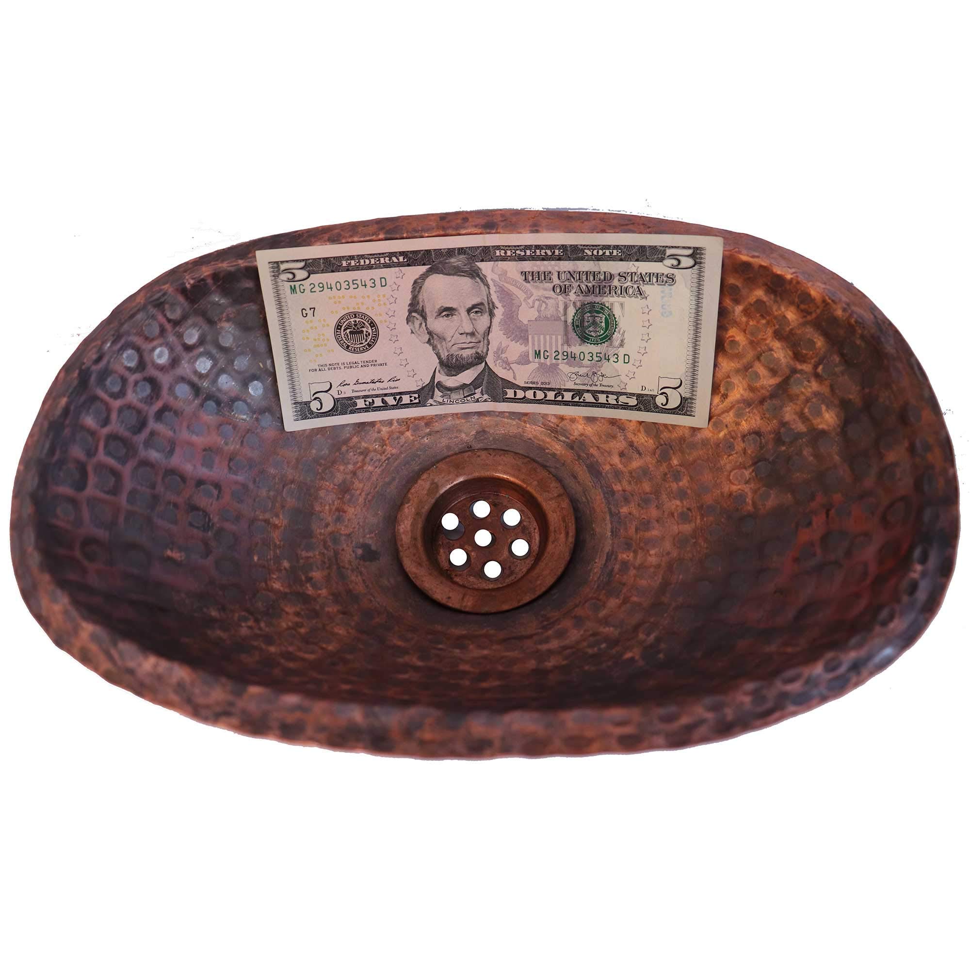 Miniature Oval Rustic Tempered Copper Bathroom Sink - Vintage Style Small Copper Basin for Bathroom Vanity, Farmhouse Decor - Perfect for Powder Rooms, Guest Baths & Rustic Home Decor