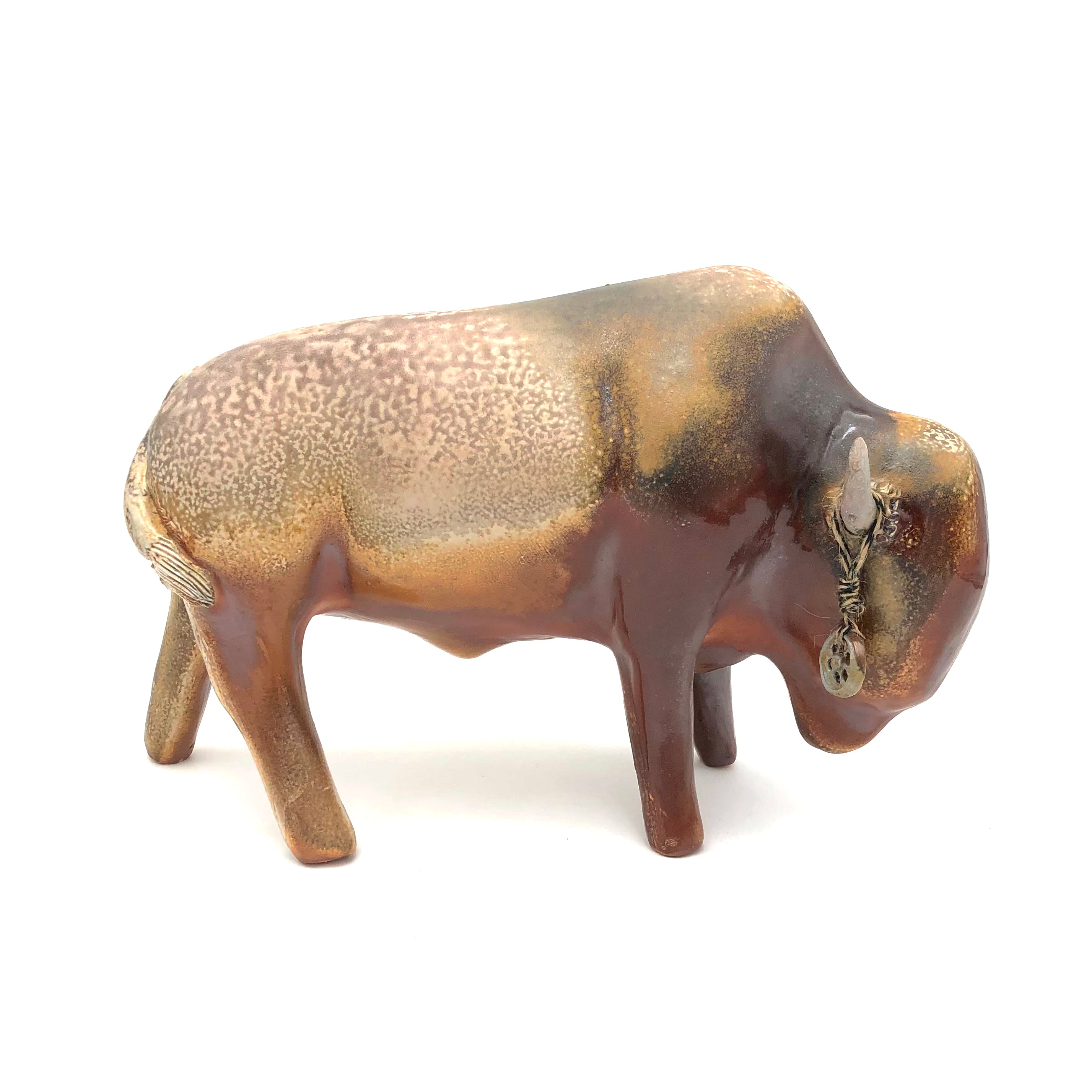 Brian Horsch Extra Large Wood Fired Ceramic Bison Sculpture - Handcrafted Smooth Adorned Art Piece for Home Decor & Western Theme Interior Design
