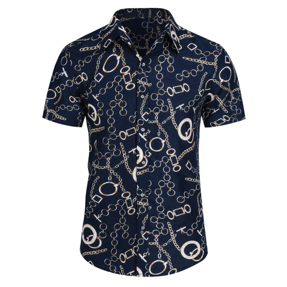 Men's 2-Piece Hawaiian Print Summer Suit in Navy Blue - Perfect for Beach Weddings, Tropical Vacations & Summer Parties