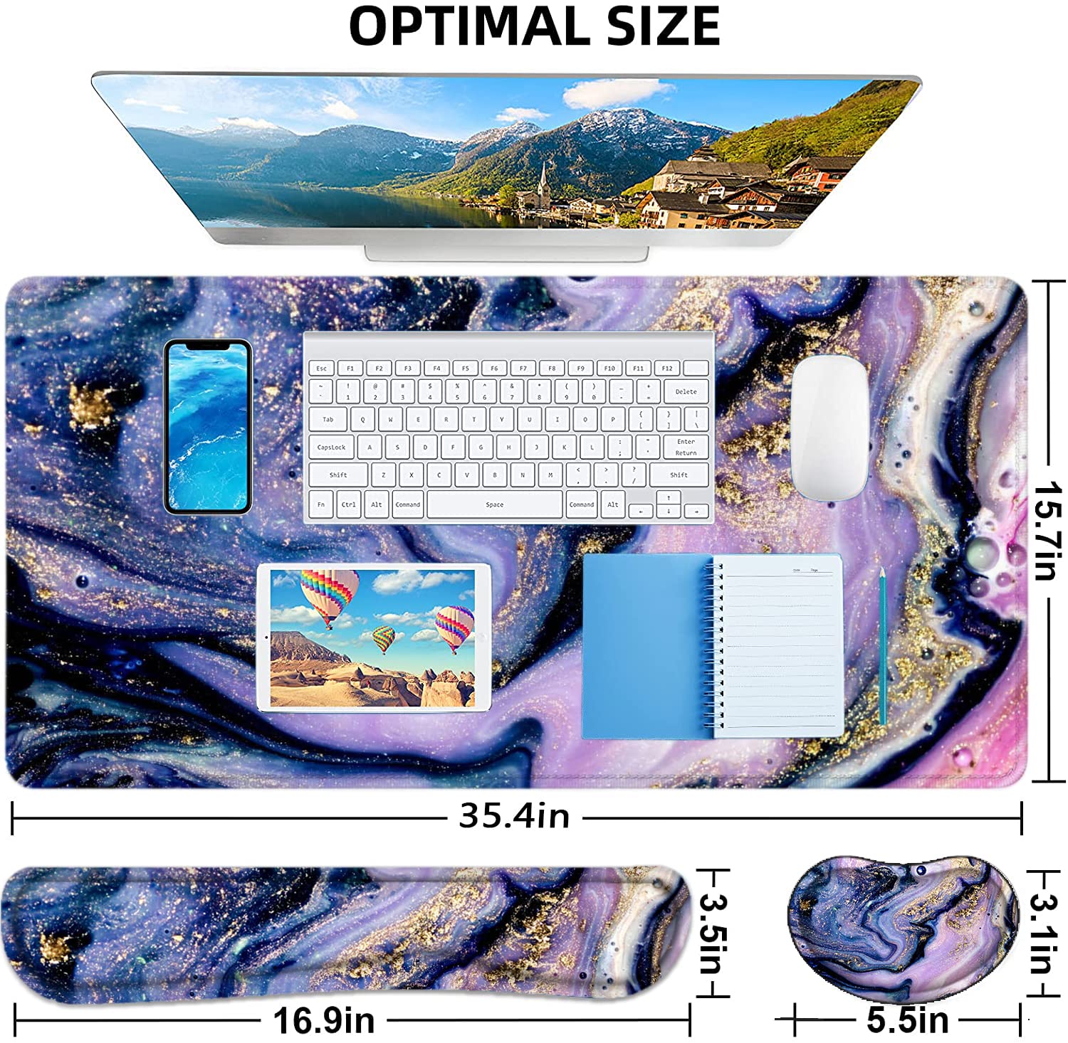 Premium LATEEFAH 4-in-1 Large Desk Mat with Wrist Rest - Ergonomic Mouse Pad & Keyboard Wrist Support for Gaming, Office & Home Workspace - Perfect for Computer Desks, Workstations & Gaming Setups