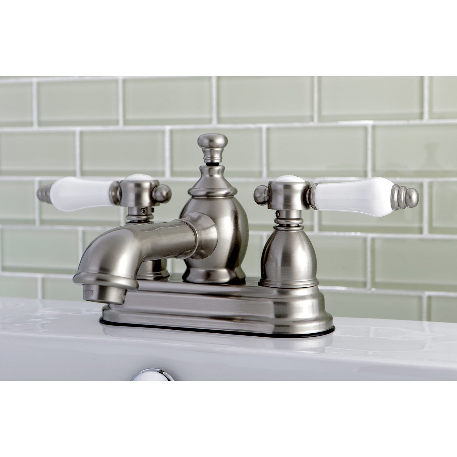 Bel Air KS7008BPL Brushed Nickel Double Handle 3-Hole Deck Mount 4-Inch Centerset Bathroom Faucet with Brass Pop-Up Drain - Perfect for Modern Bathroom Vanities and Sinks