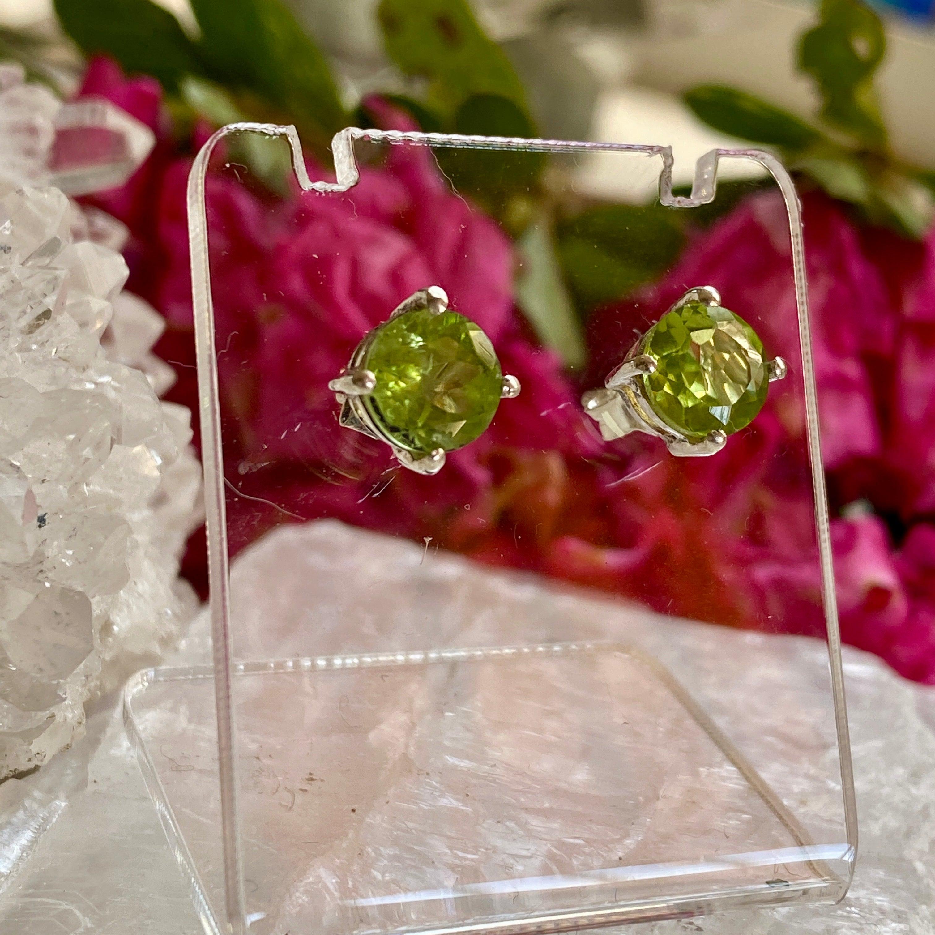 Peridot Round Faceted Stud Earrings - 14K Gold Plated Dainty Jewelry for Women - Perfect for Everyday Wear & Special Occasions