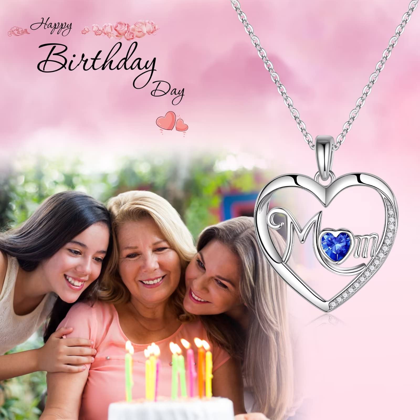 925 Sterling Silver Heart Birthstone Necklace for Mom - Personalized Mother's Jewelry Gift for Birthday, Anniversary, Christmas | Elegant Pendant for Women, Grandma, Daughter | Perfect for Special Occasions & Everyday Wear