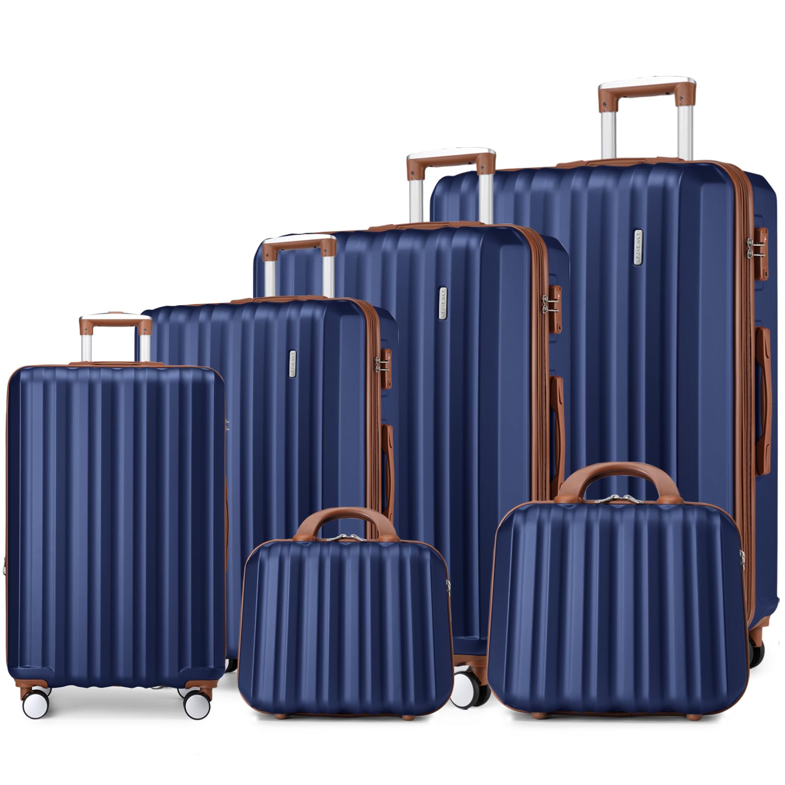 Lavender 6-Piece Expandable Hardside Luggage Set with Spinner Wheels & TSA Locks - Lightweight Carry-On Suitcase for Men & Women in Navy Blue - Perfect for Air Travel, Business Trips & Family Vacations