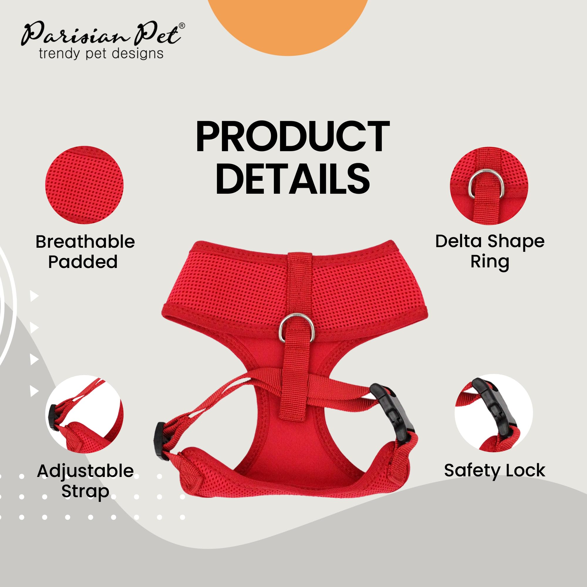 Parisian Pet Dog Harness - Adjustable Red Mesh No-Pull Vest for Small Dogs - Breathable Cooling Harness for Walking, Running & Hiking - Puppy Harness Size S - Perfect for Outdoor Adventures & Daily Walks