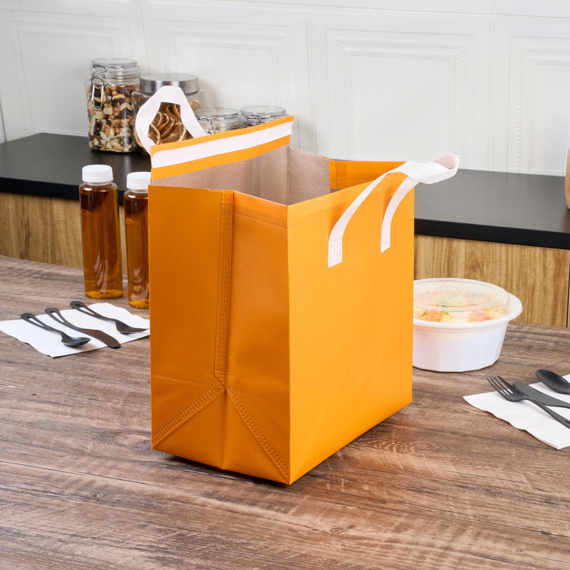 Insulated Orange Take Out Bags - Tamper Evident Food Delivery Bags (10.25