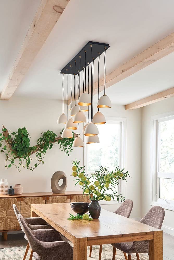 Modern Industrial 14-Light Chandelier - Shell White Finish, Glam Hanging Ceiling Light Fixture for Dining Room, Living Room, Bedroom Decor | Model 81-Bel-4160172