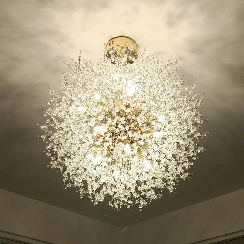 Starburst Gold Crystal Modern Chandelier - Elegant Ceiling Light Fixture for Dining Room, Living Room & Bedroom Decor