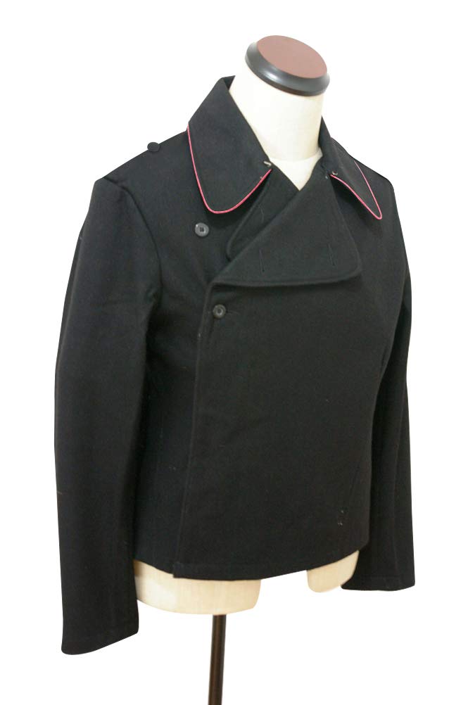 WWII Elite Hot Pink Collar Panzer Black Wool Wrap Jacket - Military Vintage Style Coat for Historical Reenactment & Cosplay