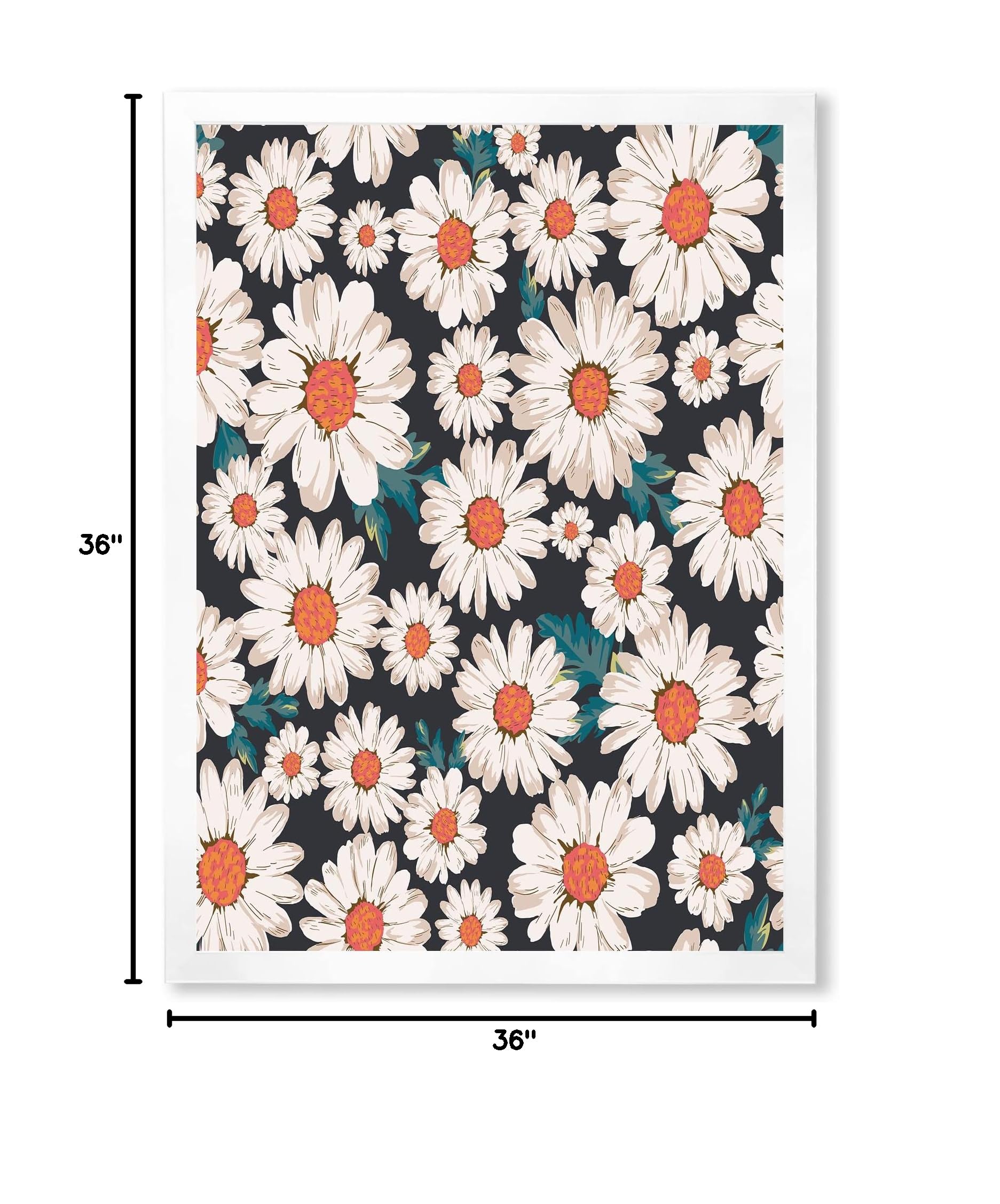 DesignQ Traditional Framed Wall Art - White Daisy Flowers Painting for Home Decor | Perfect for Living Room, Bedroom & Office Wall Decoration