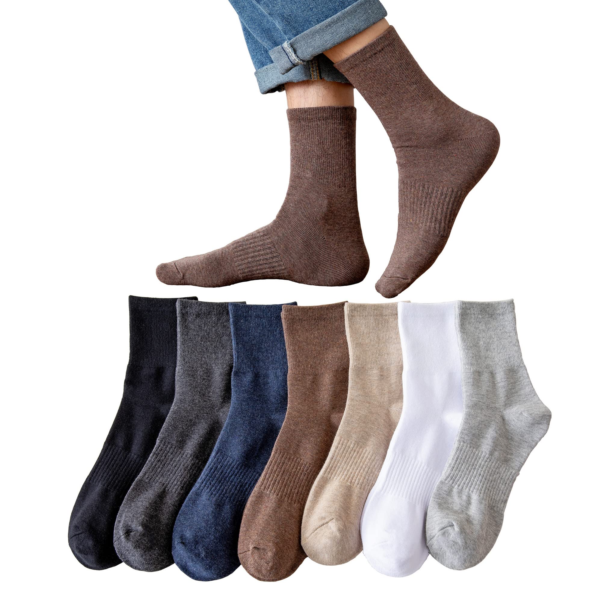 Men's Cotton Crew Socks - 7 Pairs Thin Cushioned Ankle Socks for Everyday Wear & Sports | Breathable Comfort Socks for Work, Running, Gym & Casual Outfits