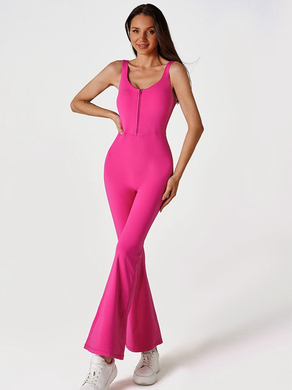 ZASUWA Women's High Waist Flare Jumpsuit with Zipper - Stylish Casual Romper for Summer Outfits, Beachwear & Party Dresses