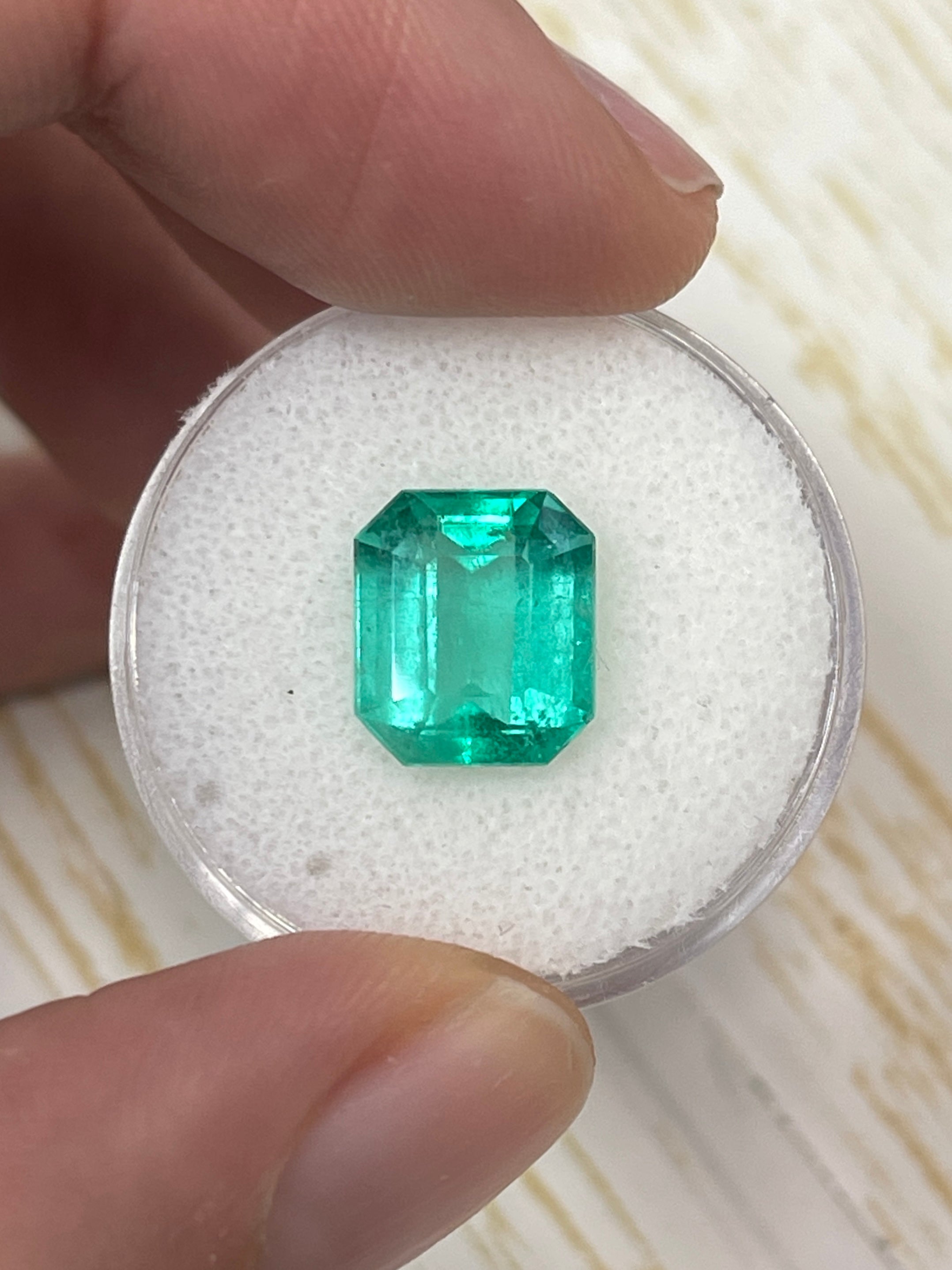 4.24 Carat Bluish Green Natural Loose Colombian Emerald - 10.6x9mm Classic Emerald Cut Gemstone for Jewelry Making & Engagement Rings