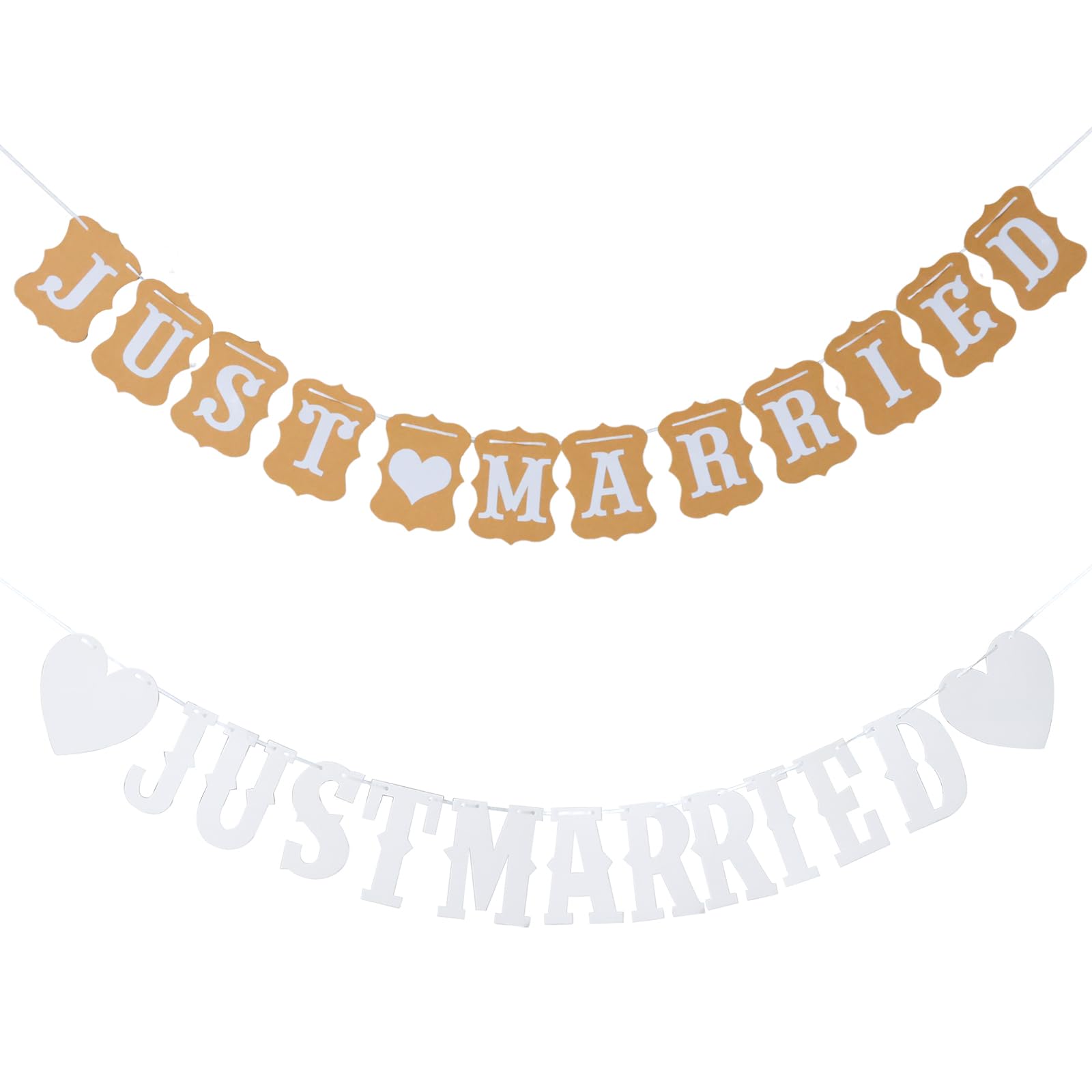 Honbay 2 Sets Just Married Wedding Bunting Banner - Kraft Paper Decor for Wedding Party, Bedroom & Car - Romantic Photo Props for Bridal Shower, Bachelorette & Engagement - 2 Styles - Perfect for Indoor/Outdoor Wedding Decorations & Photo Backdrops