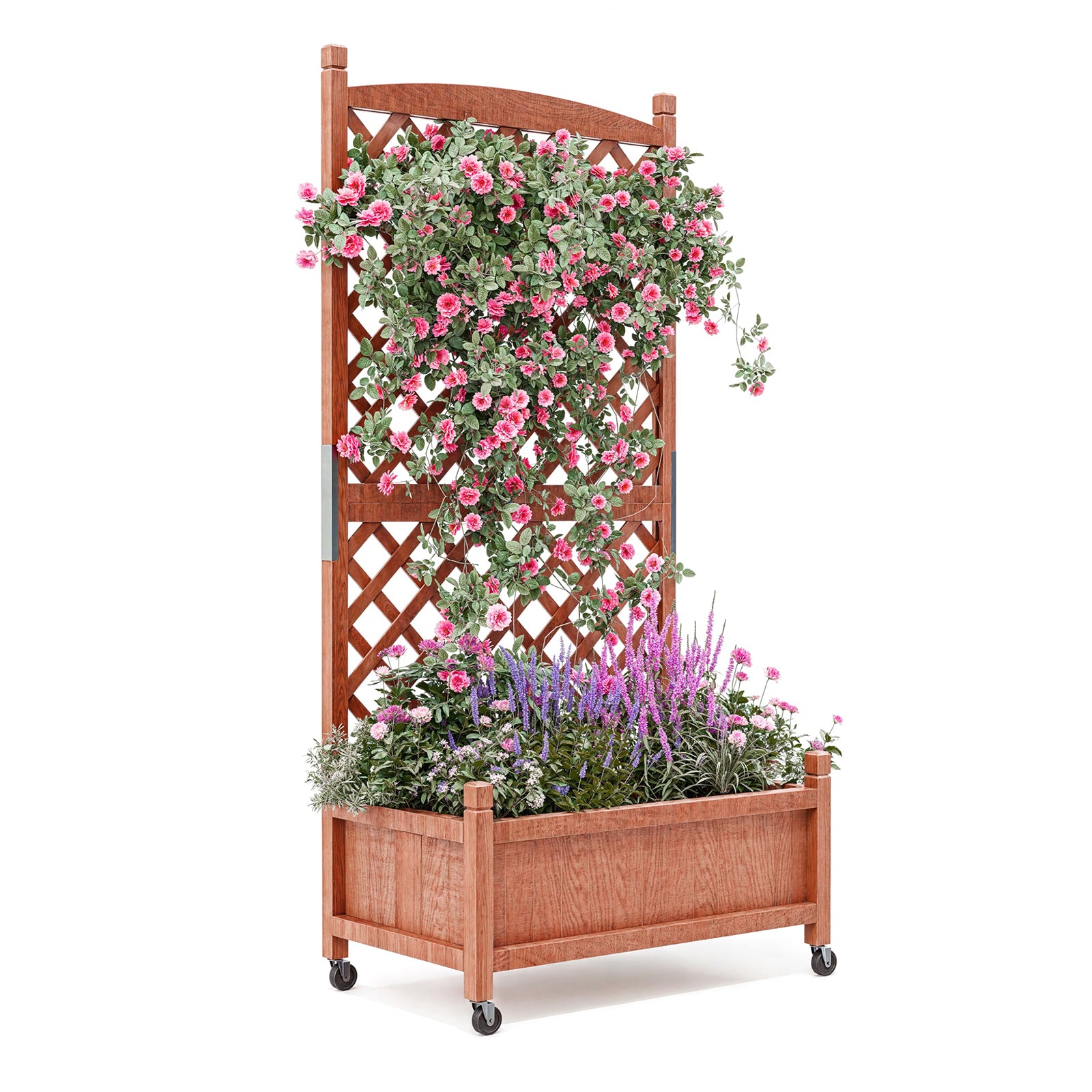 GARVEE 29.5x13x60 Inch Wooden Planter Box with Trellis - Raised Garden Bed with Wheels, Vertical Standing Planter with Drainage Holes for Outdoor Plants, Flowers, Vegetables - Perfect for Patio, Balcony, Deck and Backyard Gardening