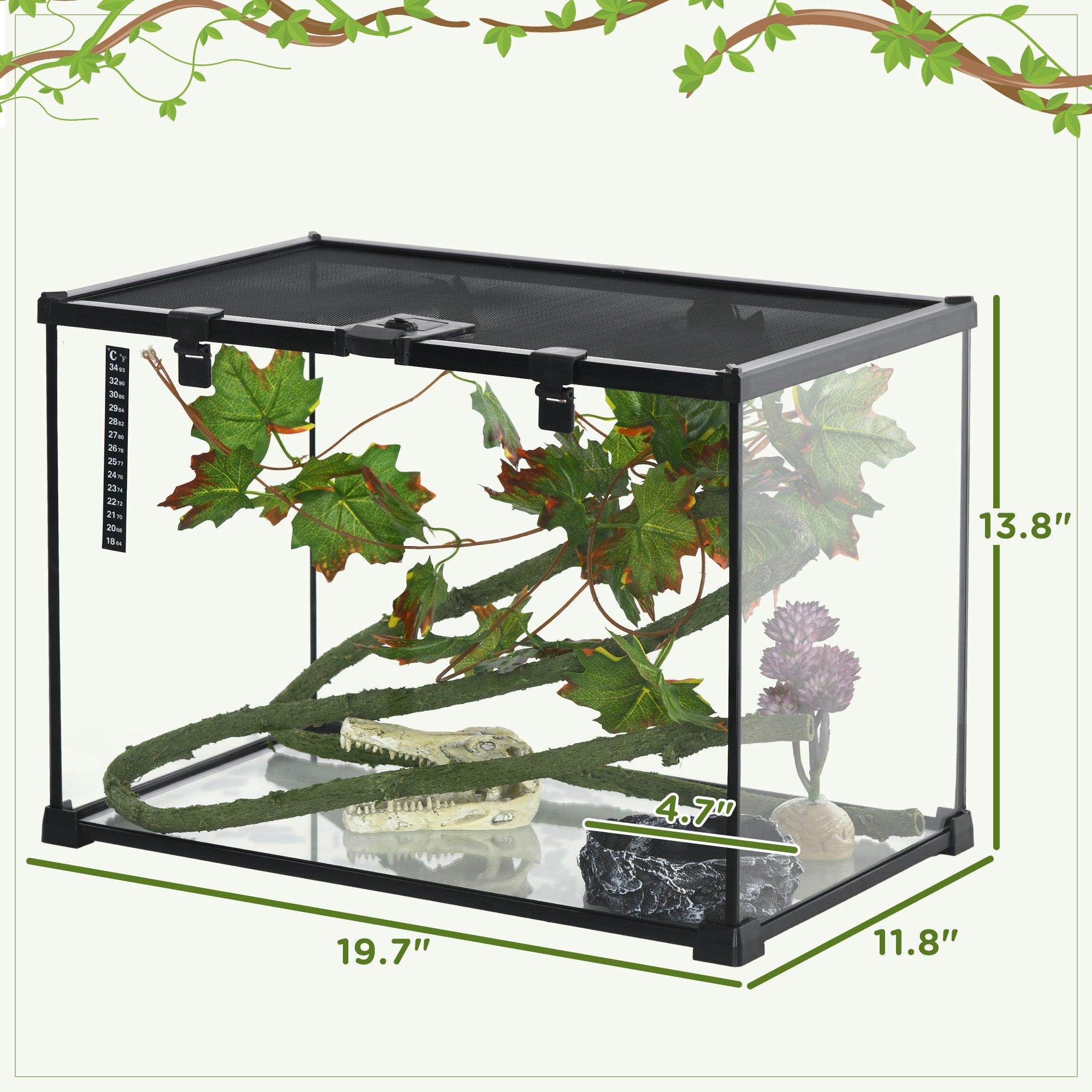 14 Gallon Glass Reptile Terrarium Tank with Decor Kit - Full View Breeding Enclosure for Lizards, Frogs, Snakes & Spiders - 20