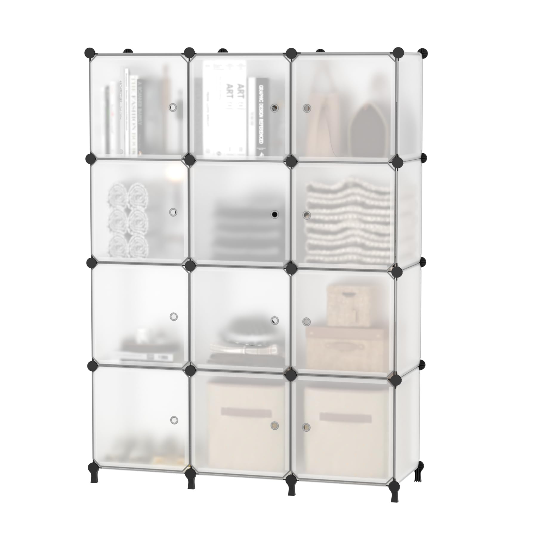 AWTATOS 12-Cube Storage Organizer with Doors - DIY Plastic Closet Shelf & Modular Bookshelf - Stackable Shelving Unit for Bedroom, Living Room, Office - Translucent Organizer for Toys, Books, Clothes (ULPZ011)