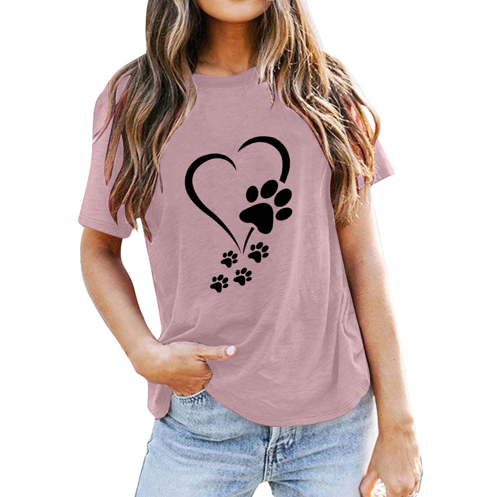 Funny Dog Mom Shirts for Women - Cute Short Sleeve Graphic Tees with Heart & Paw Print - Perfect Gift for Dog Lovers - Ideal for Casual Wear, Dog Walks & Pet Lover Events
