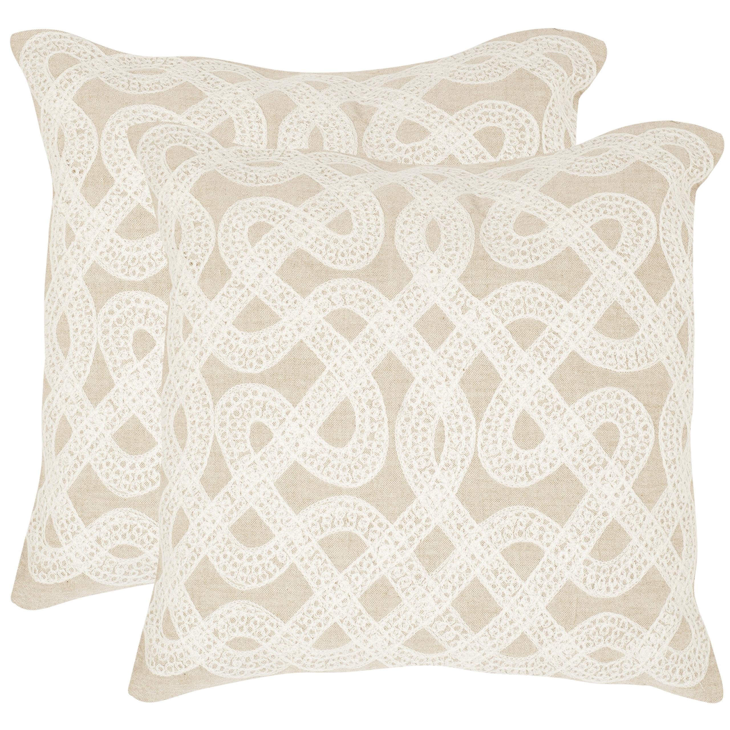Safavieh Lola Beige Throw Pillows Set of 2 - 18x18 Inch Decorative Cushions for Sofa, Bed & Living Room - Soft & Stylish Home Decor Accent Pillows