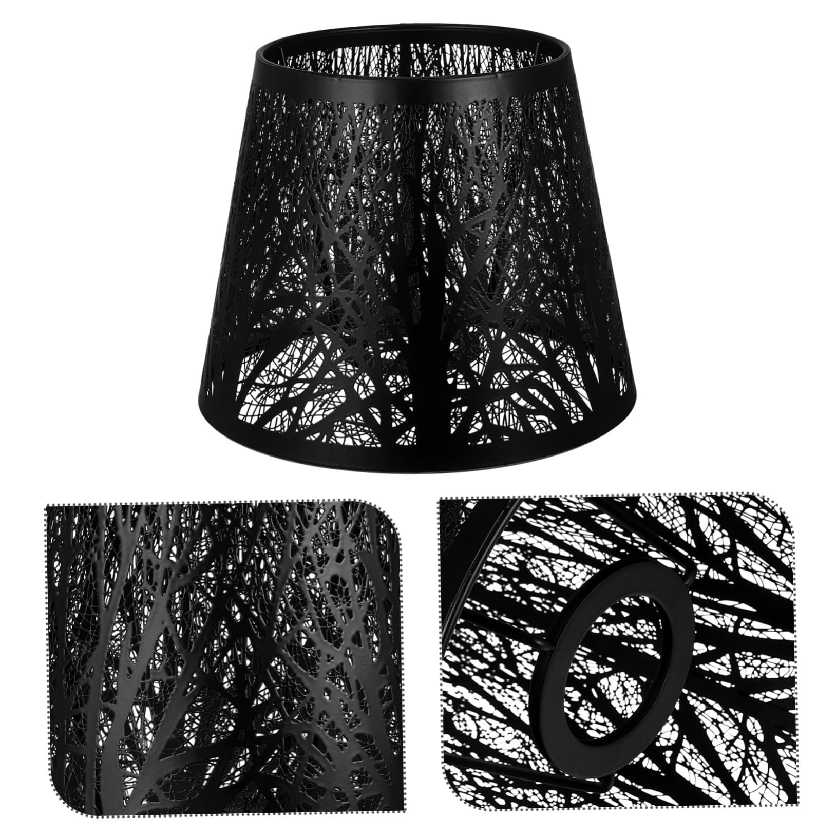 Uonlytech Black Metal Hollow Tree Shadow Lamp Shade - Durable Clip-On Design for Table & Floor Lamps (7.47x7.47x5.89 Inches) - Perfect for Living Room, Bedroom & Office Lighting Decor