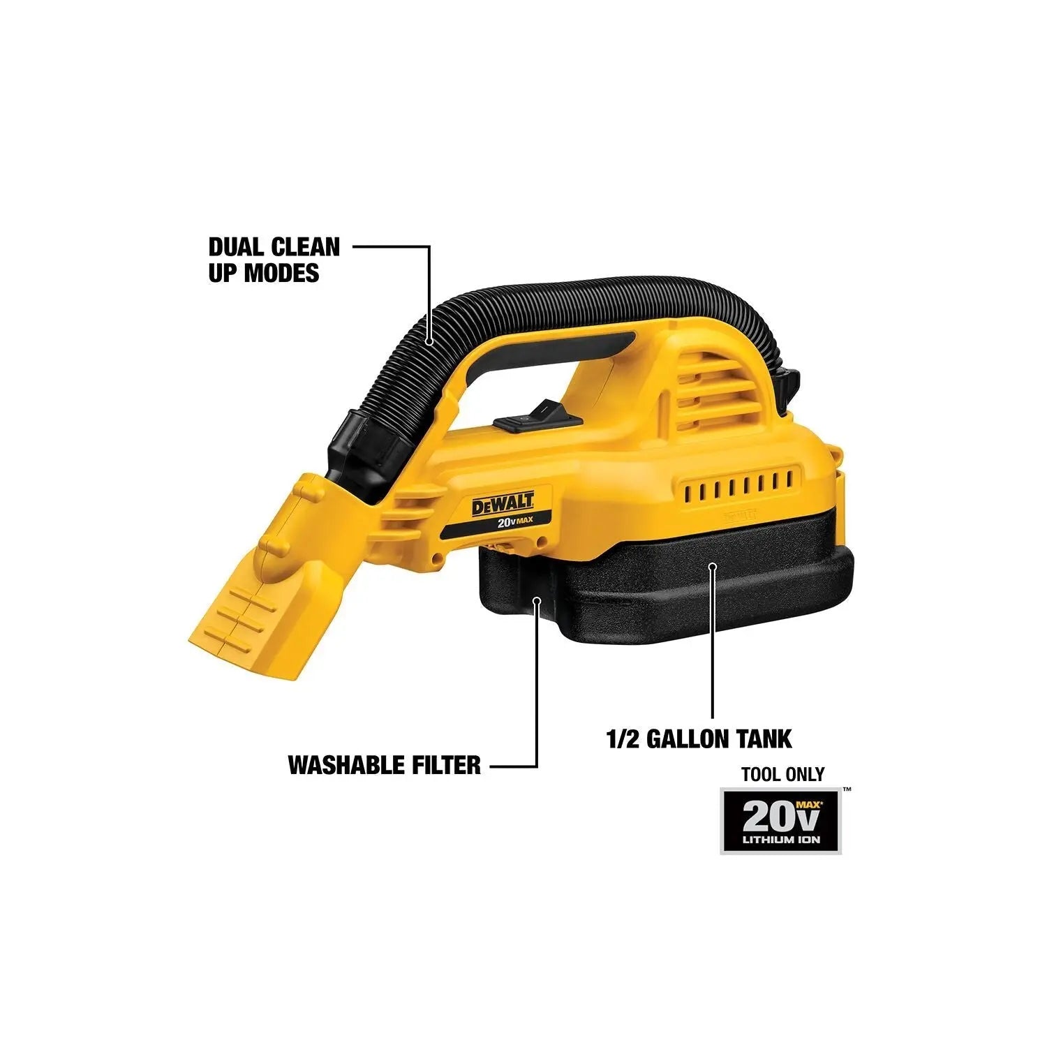 DEWALT DCV517B 20V MAX Cordless Wet/Dry Vacuum - 1/2 Gallon Portable Shop Vac for Cleaning, Dust Collection & DIY Projects