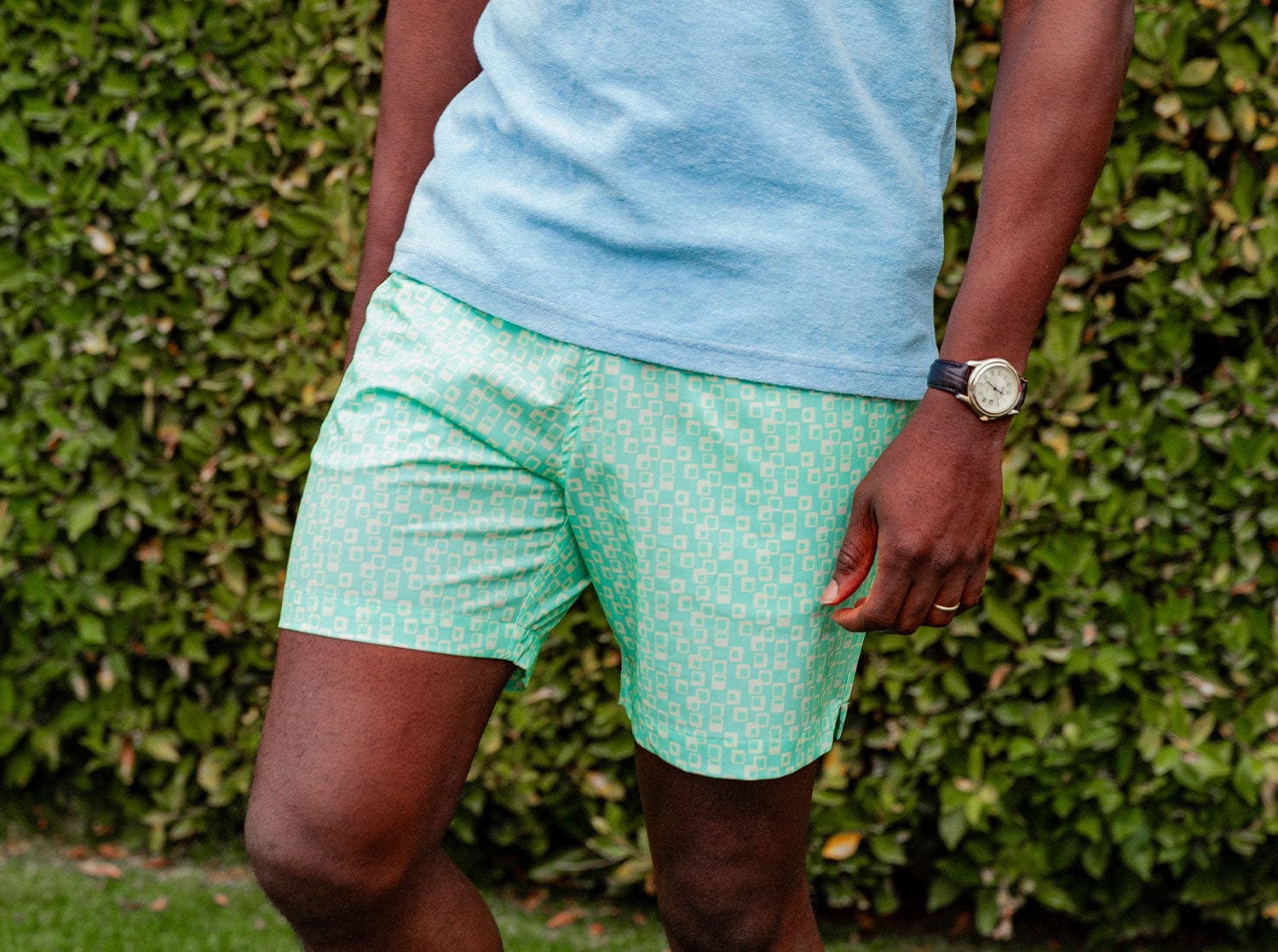 Men's Retro Swim Trunks - Mid Mod Print Mint Green Quick Dry Swim Shorts for Beach, Pool & Summer Vacation