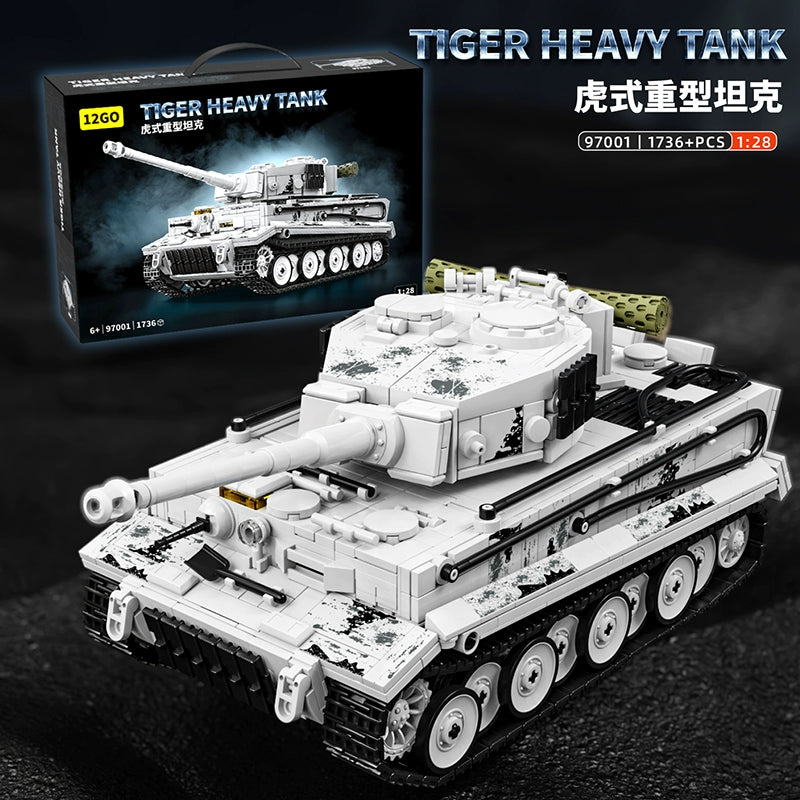 1802-Piece 12GO 97001 Tiger Heavy Tank Building Blocks - Military Model Kit for Adults & Kids, Perfect for Collectors, DIY Projects, and War History Enthusiasts