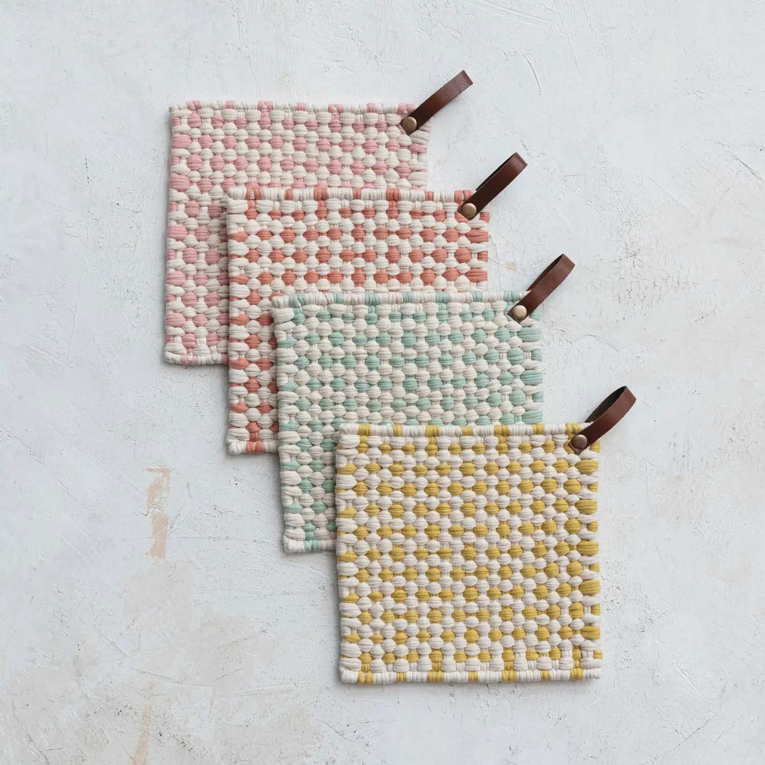 Handmade Cotton Crocheted Pot Holder with Leather Loop - Heat Resistant Kitchen Accessory for Cooking, Baking & Serving Hot Dishes