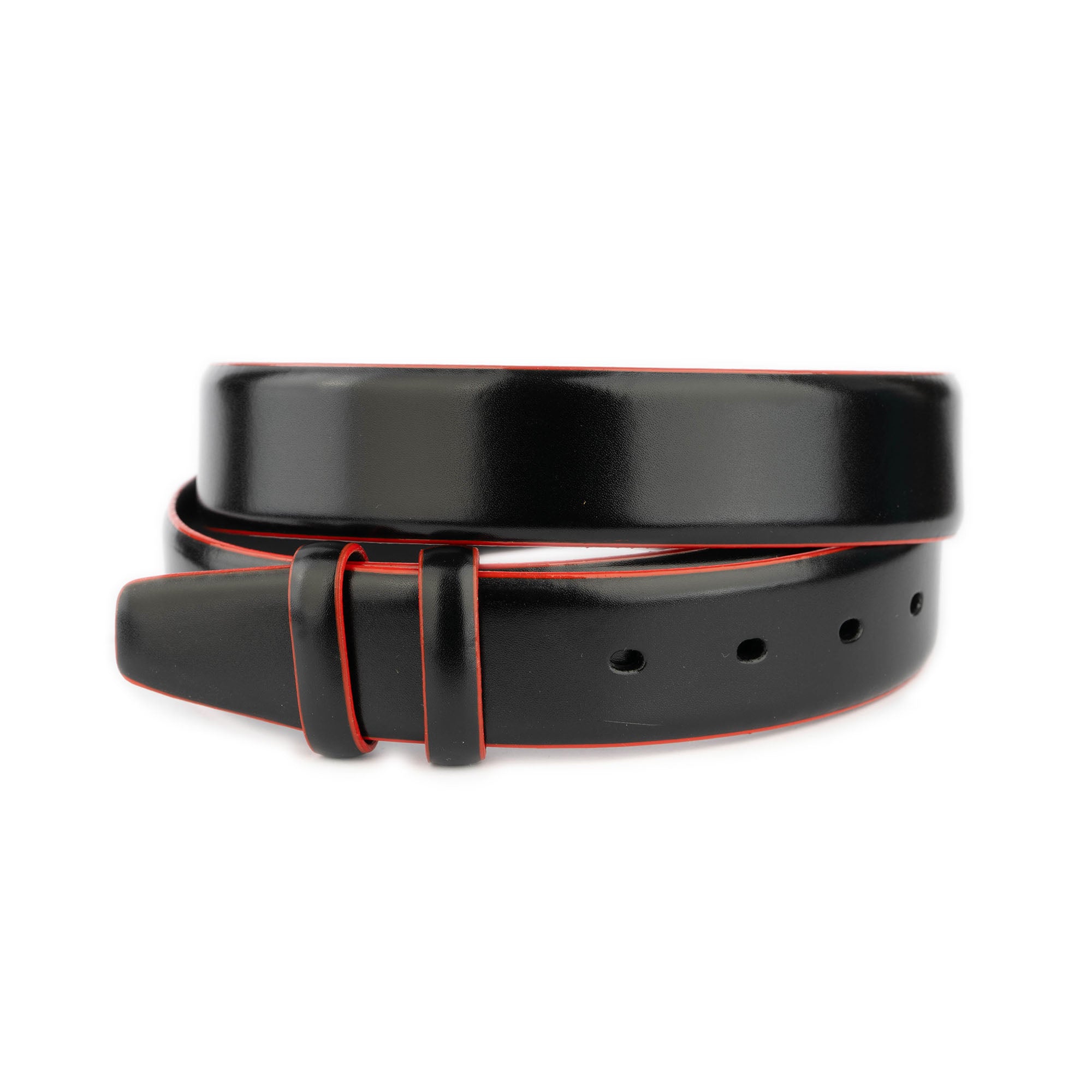 Genuine Leather Replacement Strap for Cartier Buckles - Black with Red Edge Trim | Adjustable Dress Belt for Men & Women | Perfect for Formal Wear, Office & Special Occasions