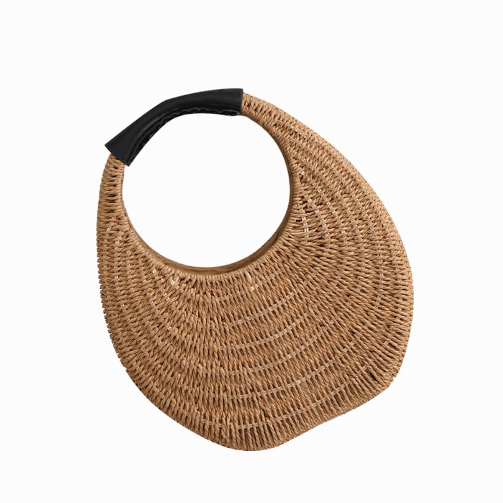 2023 Trendy Woven Moon Bag - Stylish Handheld Woven Purse for Women, Perfect for Travel, Vacation, Beach & Banquet | Boho Chic Crossbody Bag for Summer Outings, Date Nights & Festival Accessories
