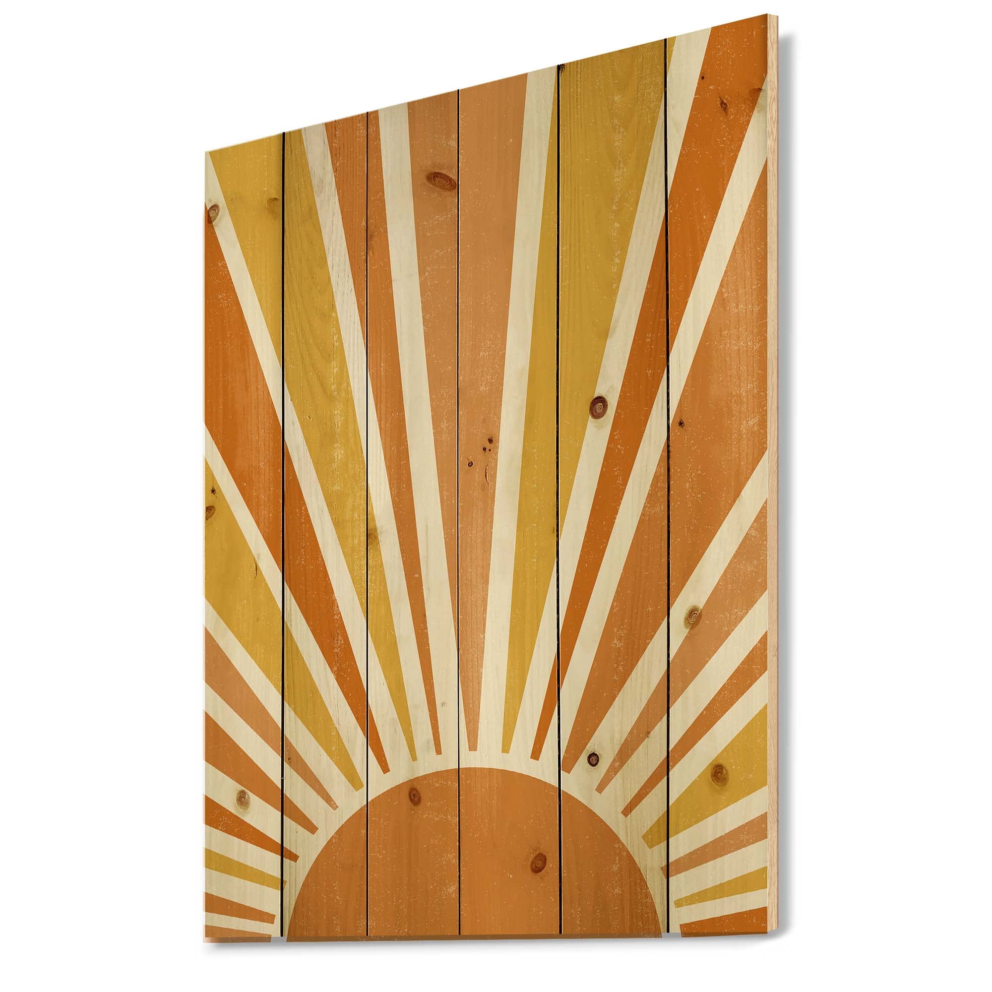 Minimalist Bright Orange Sun Rays Wood Wall Art - Modern Abstract Pine Wood Decor for Living Room, Bedroom & Office - Large Contemporary Wood Panels Printed on Natural Pine