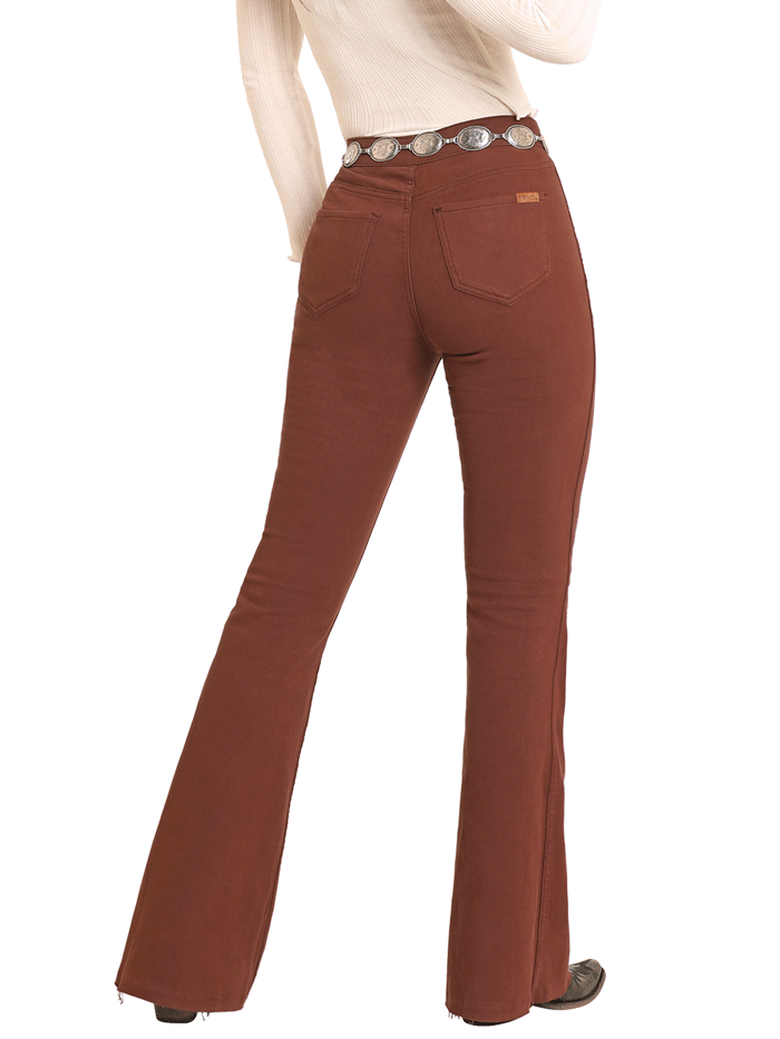 Rock & Roll Denim Women's Reversible Aztec Print Button Flare Pants - Brown | Boho Chic 70s Style Jeans for Casual Wear & Music Festivals