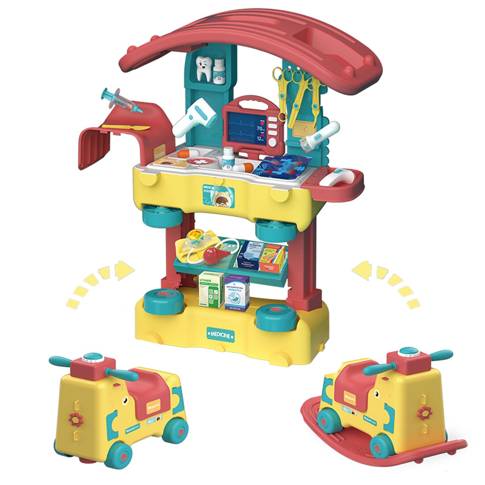 **GARVEE 3-in-1 Kids Doctor Play Set with Rocking Horse & Scooter Mode - Pretend Medical Station Toy with Sound & Light - Role Play Gift for Boys & Girls Ages 3-8 - Perfect for Birthday, Preschool Learning & Imaginative Play**