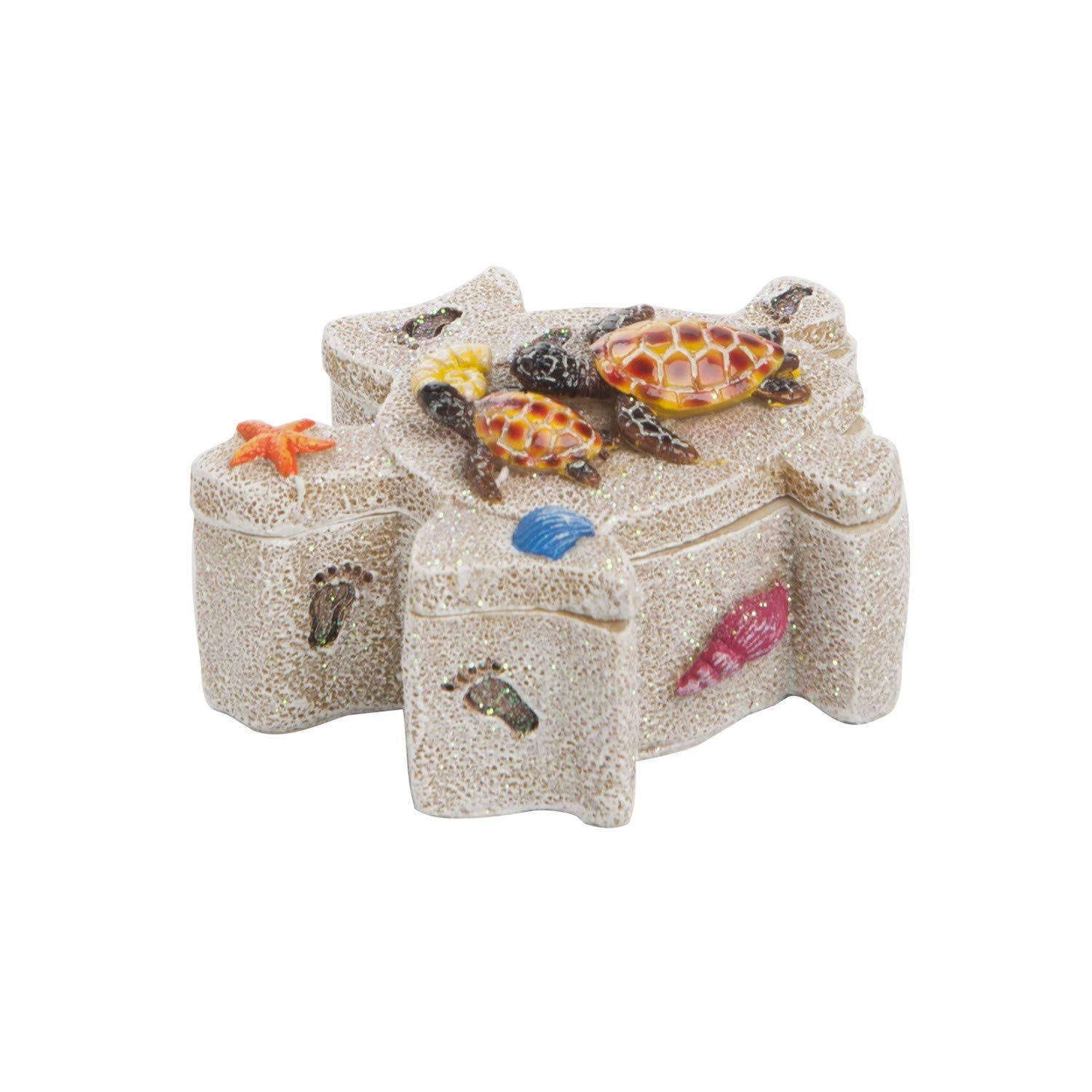 Handmade Resin Sand Turtle Jewelry Box - Beach Themed Decorative Storage for Rings, Necklaces & Small Treasures - Perfect for Beach House Decor, Coastal Themed Gifts & Vacation Souvenirs