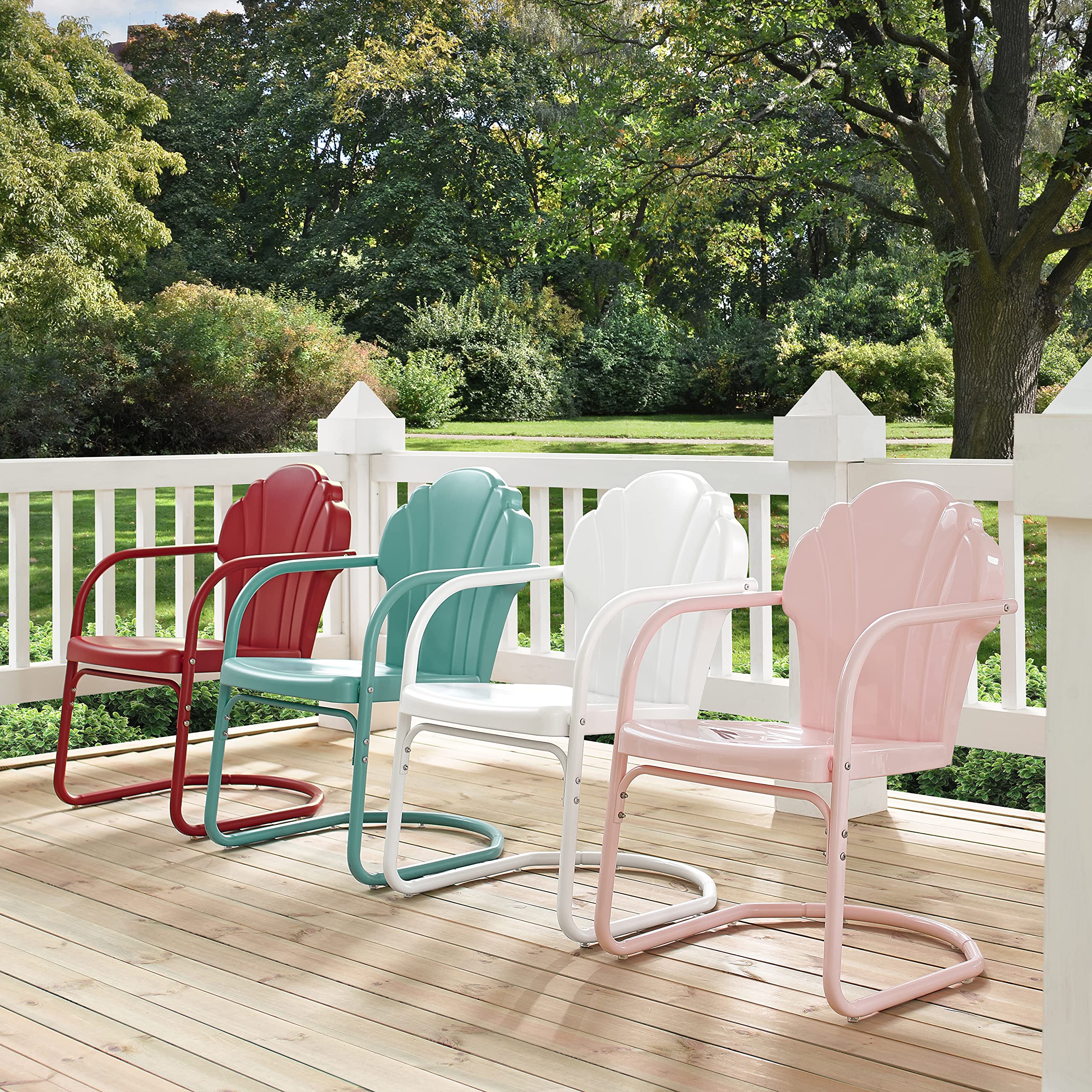 **Crosley Furniture Tulip 2-Piece Outdoor Chair Set - Retro Metal Patio Dining Chairs for Porch, Deck, Balcony - Pastel Blue Satin Finish - Perfect for Garden, Poolside & Backyard Relaxation**