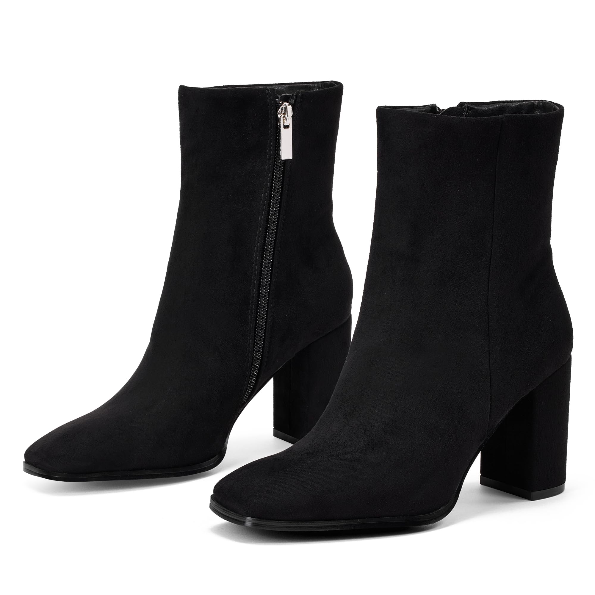 GENSHUO Women's Square Toe Ankle Boots - 3.15 Inch Block Heel Booties with Side Zipper | Fashionable Fall & Winter Shoes for Office, Dating & Casual Outfits