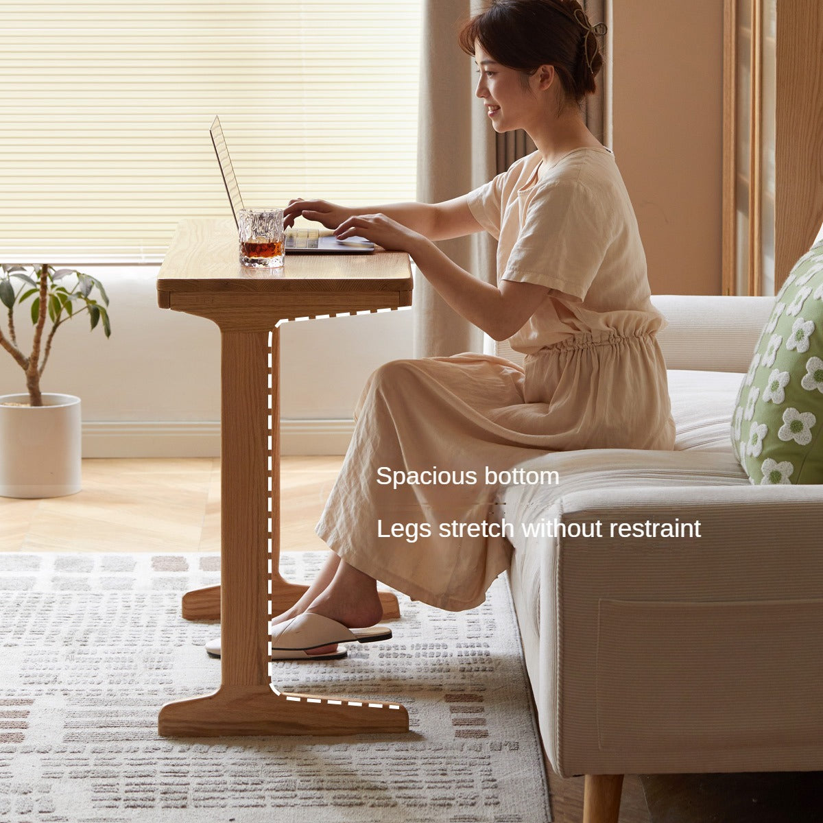 Oak Solid Wood Small Office Desk & Side Table - Compact Home Office Furniture for Workspace, Living Room, or Bedroom