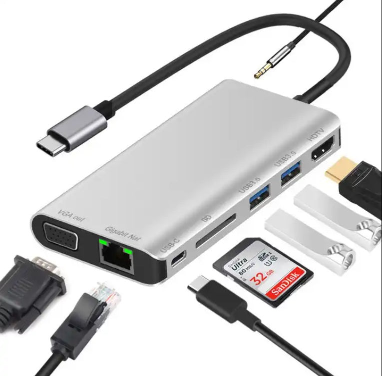 8-in-1 USB C Docking Station with HDMI, 2 USB 3.0 Ports, SD/TF Card Reader, Type-C, RJ45 Ethernet & VGA - Perfect for Home Office, Business Travel and Multi-Monitor Setup