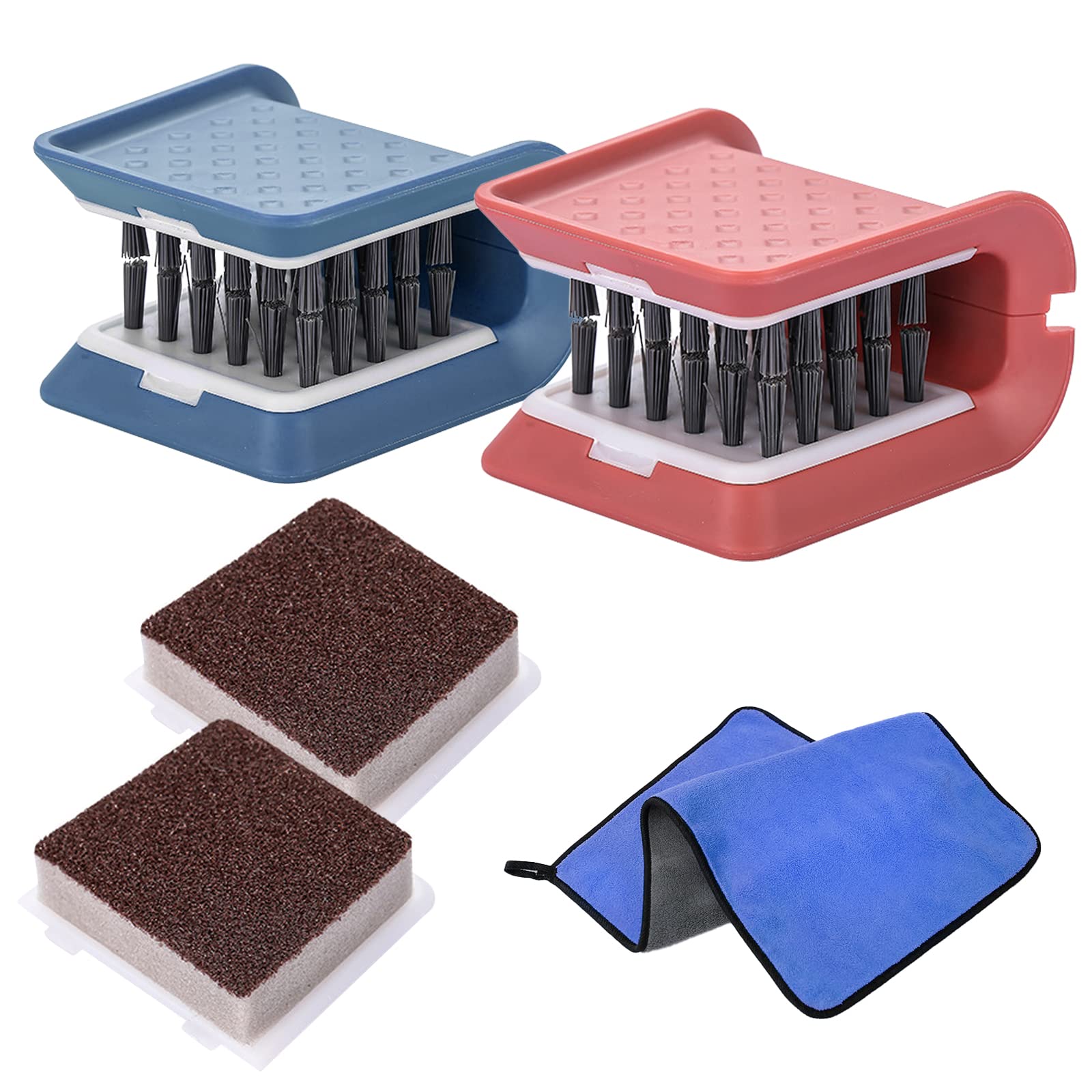 2-Pack Knife Cleaner with Sponge Brush & Cloth - for Kitchen Cutlery & Chopsticks