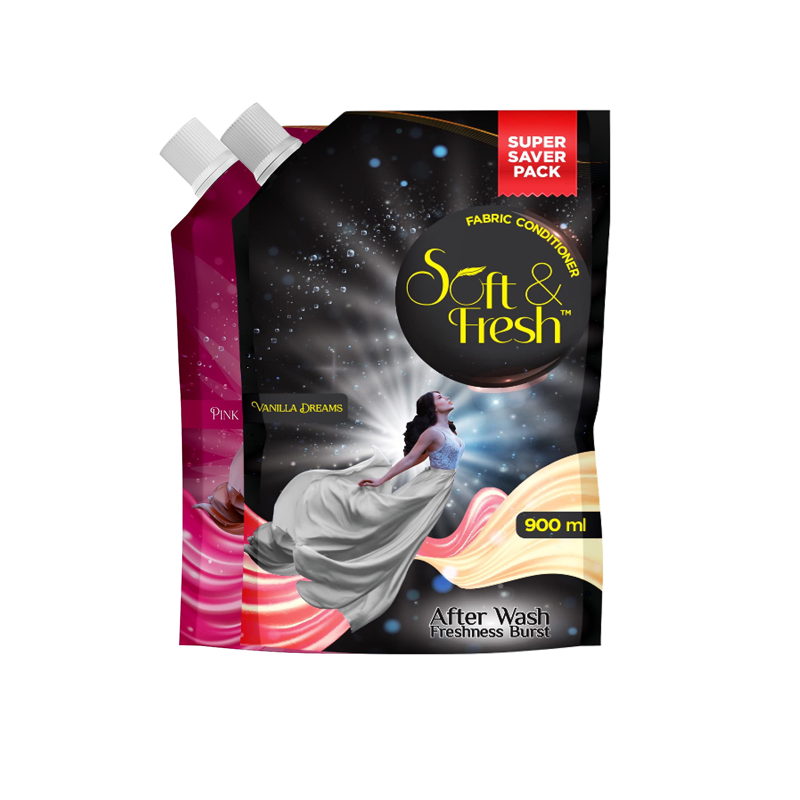 Vanilla Dreams & Pink Coral Fabric Softener Refill Pouch - 2 Pack (2X900ml) | Ultra-Soft & Long-Lasting Freshness | Hypoallergenic Liquid Conditioner for Clothes | Perfect for Laundry, Bedding & Baby Clothes