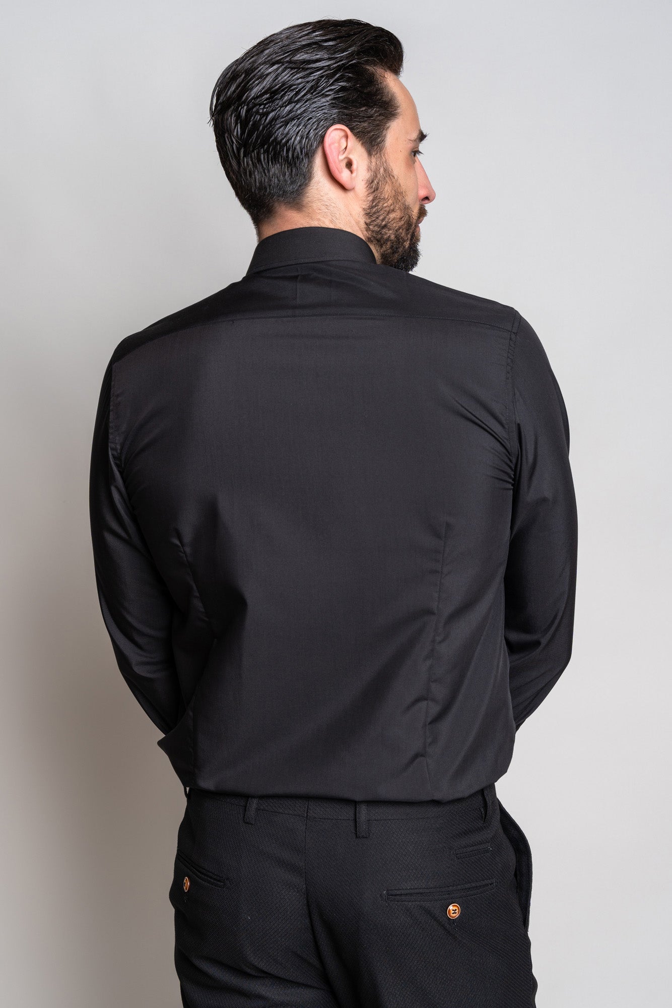 CARTER Men's Black Long Sleeve Dress Shirt - Slim Fit Business Casual Button Down Shirt for Office, Wedding & Formal Occasions