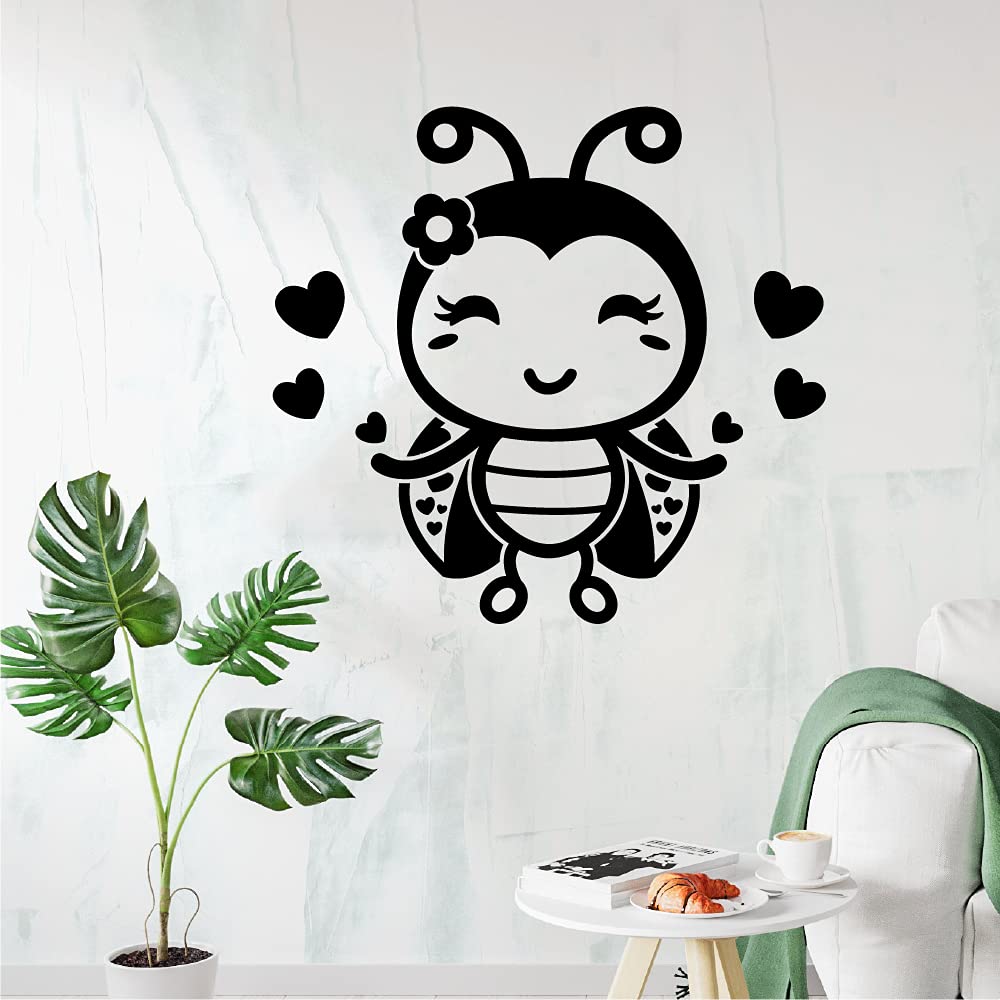 Cute Ladybug Vinyl Wall Sticker Decal - Animal Insect Design for Kids Room, Nursery, Bedroom & Playroom Decor - 18x20 Inch Home Decoration Stickers for Boys & Girls