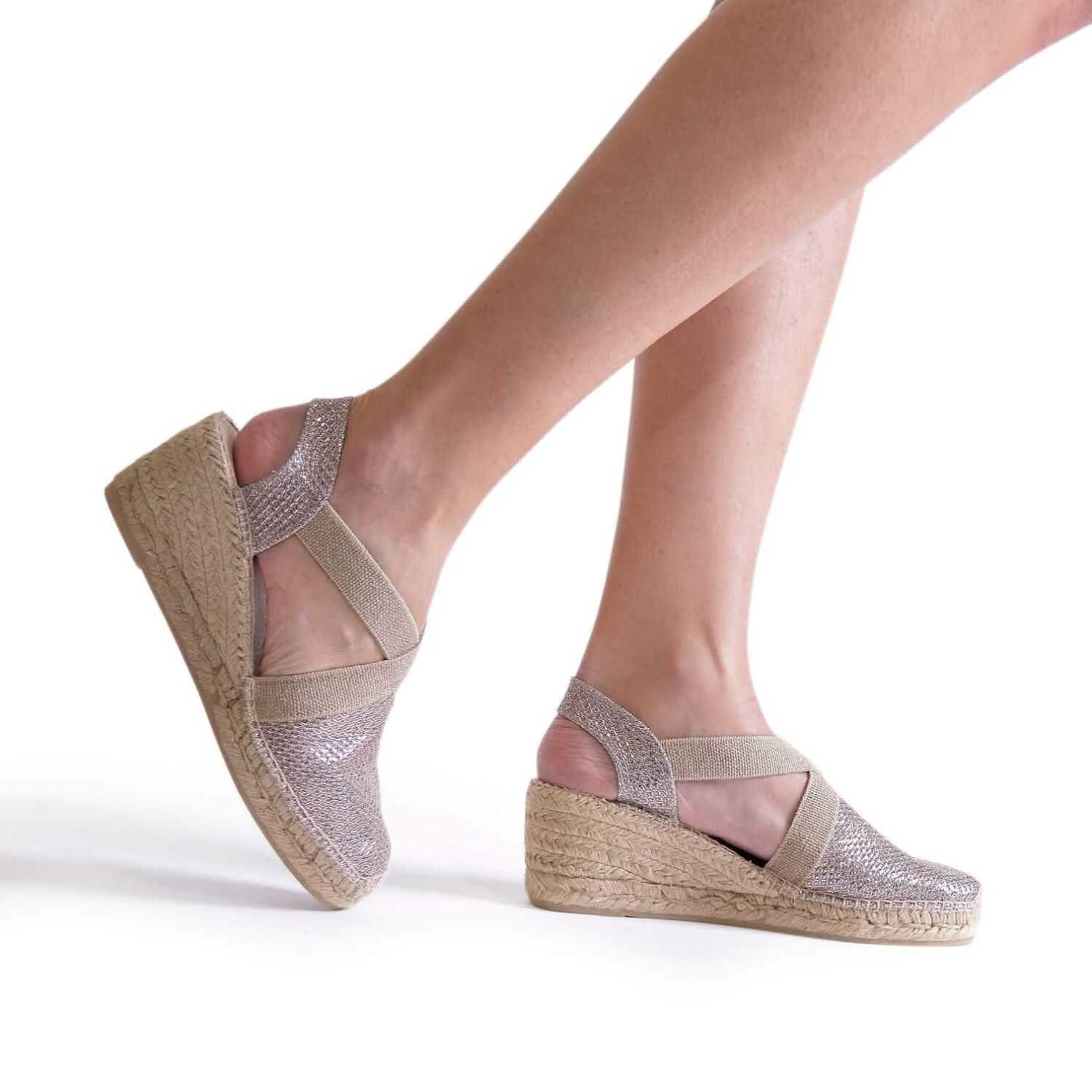 Women's Metallic Cotton Blend Wedge Espadrilles - Comfortable Summer Casual Shoes for Beach, Party & Everyday Wear
