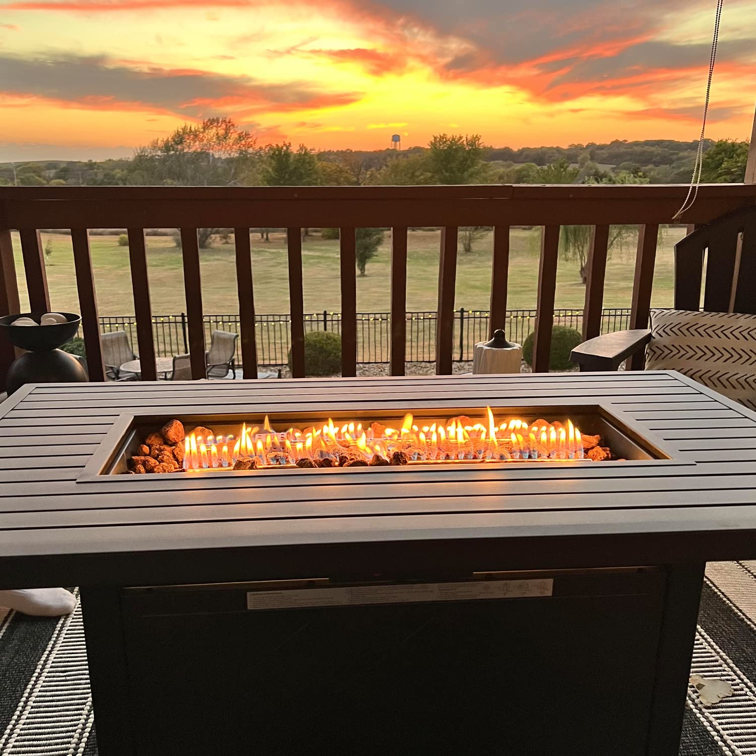 YITAHOME 43 Inch Black Rectangular Propane Fire Pit Table - 50,000 BTU Outdoor Gas Fire Pit with Electronic Ignition, Iron Tabletop & Lava Rocks - Includes Cover - Perfect for Patio, Deck, Garden, Backyard & Camping Gatherings