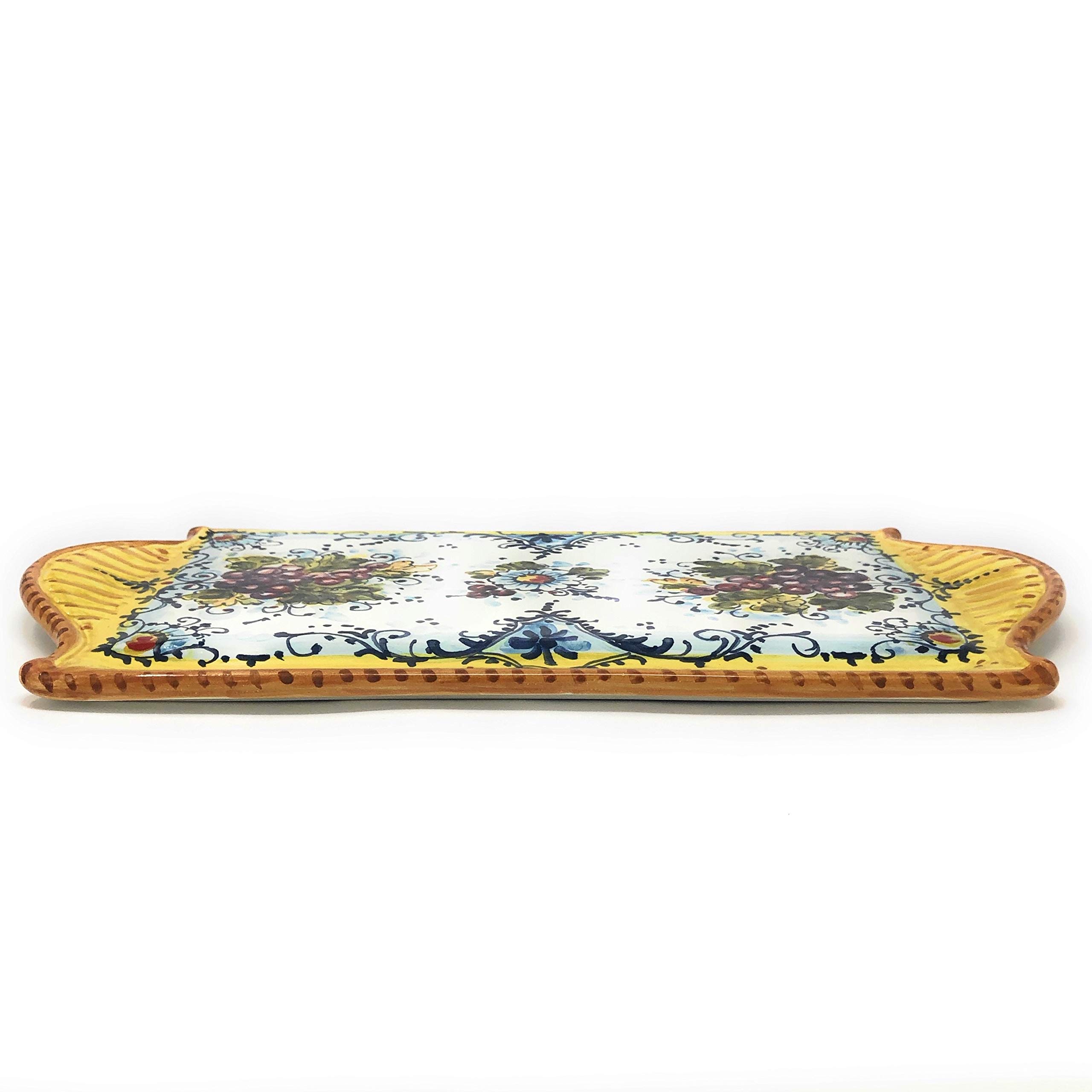 Hand Painted Italian Ceramic Cheese Tray - Tuscan Florence Art Plate for Appetizers & Centerpieces | Montalcino Pottery Decor with Grape Design | Made in Italy | Perfect for Wine Parties & Home Decor