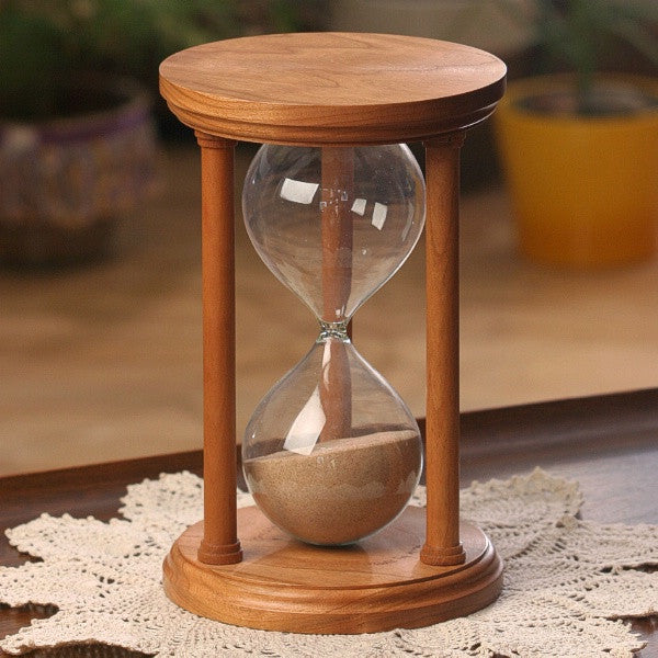 Premium Solid Cherry Wood Hourglass with Smooth Spindles - 30-Minute Sand Timer for Home Office Decor, Meditation, Yoga, and Kitchen Cooking Timer