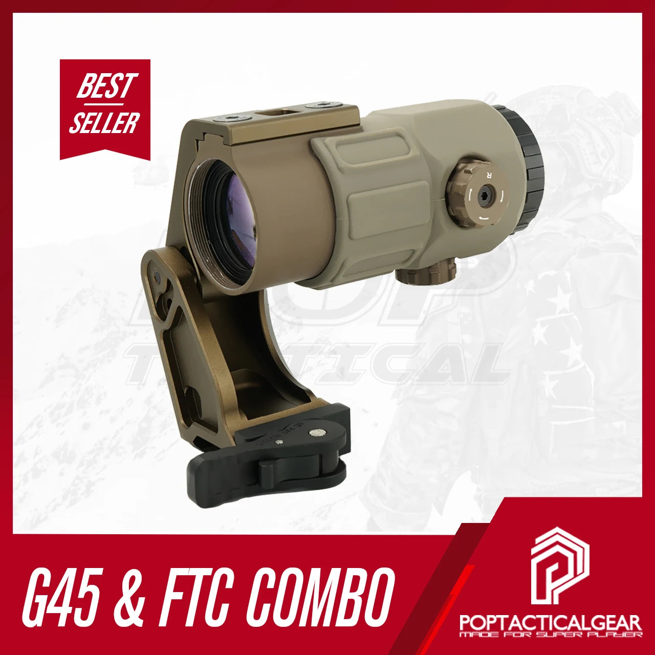 Tactical G45 5X Magnifier Scope with FAST FTC Mount - Compatible with Airsoft Guns - US Flag Markings - Black & FDE Color Options - Perfect for Outdoor Shooting, Hunting, and Tactical Training