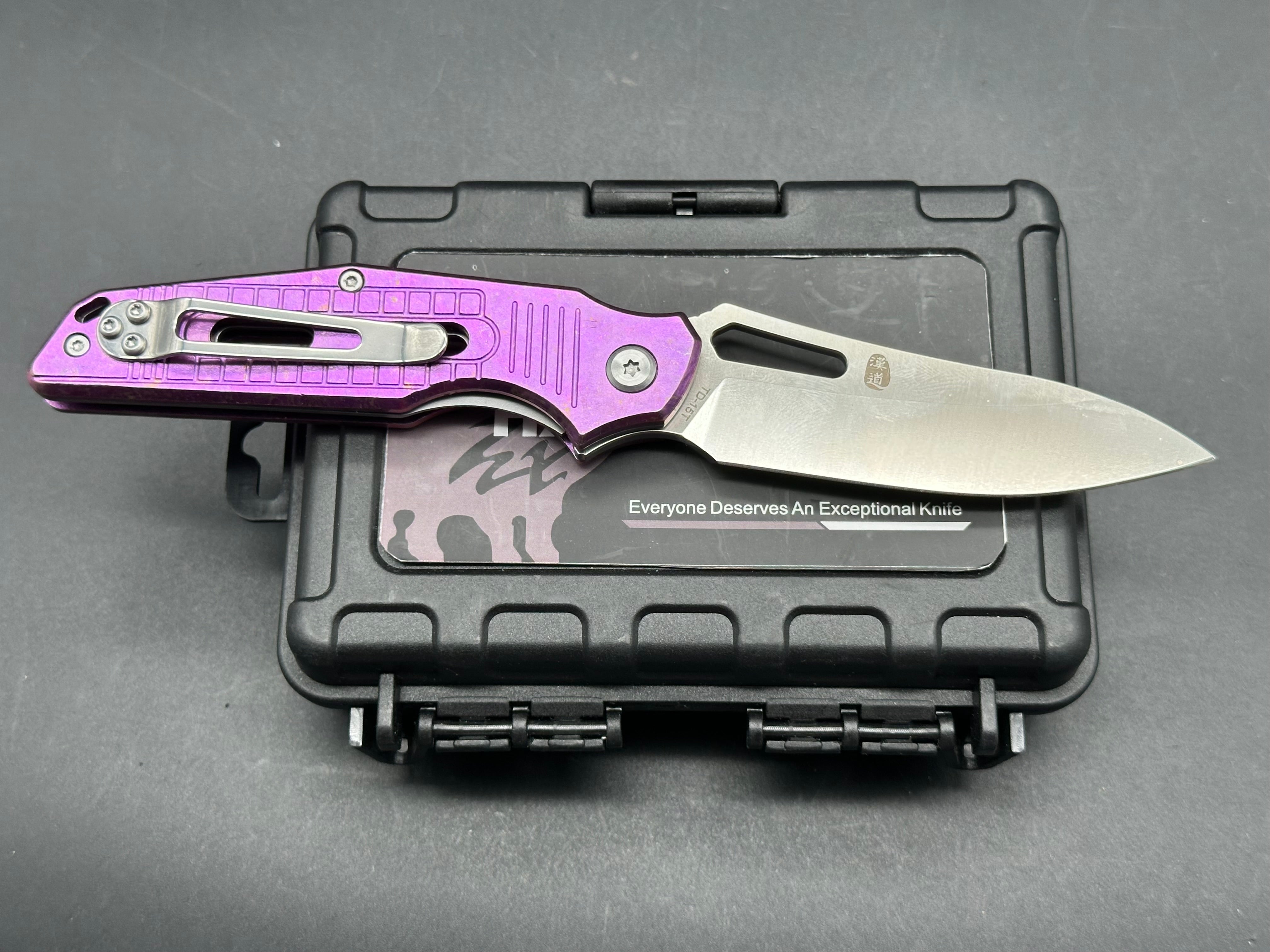 HX Outdoors TD15 T Purple Titanium Handle Folding Knife with D2 Steel Blade - Perfect for Camping, Hiking, Survival & Everyday Carry (EDC)
