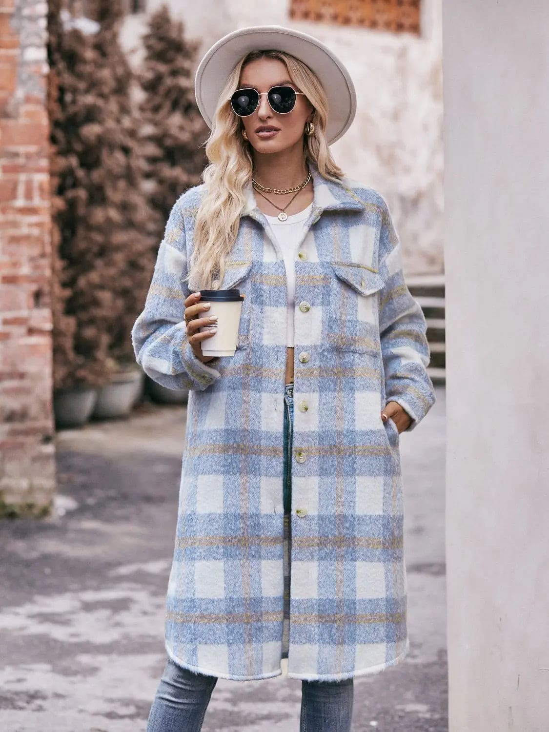 Stylish Plaid Dropped Shoulder Slit Coat for Women | Trendy Fall Winter Longline Jacket | Perfect for Office, Dating & Outdoor Activities